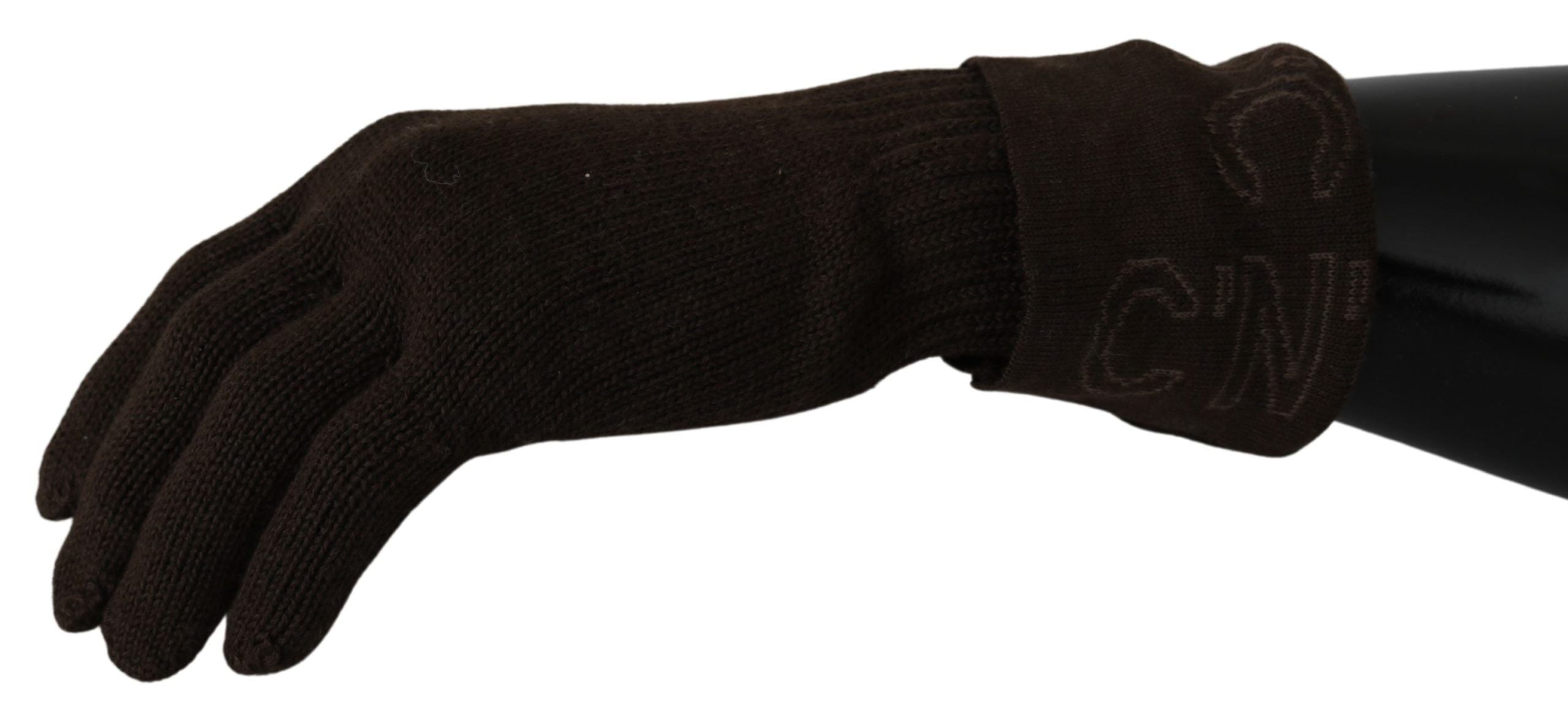 Elegant Brown Knitted Gloves - ventzia