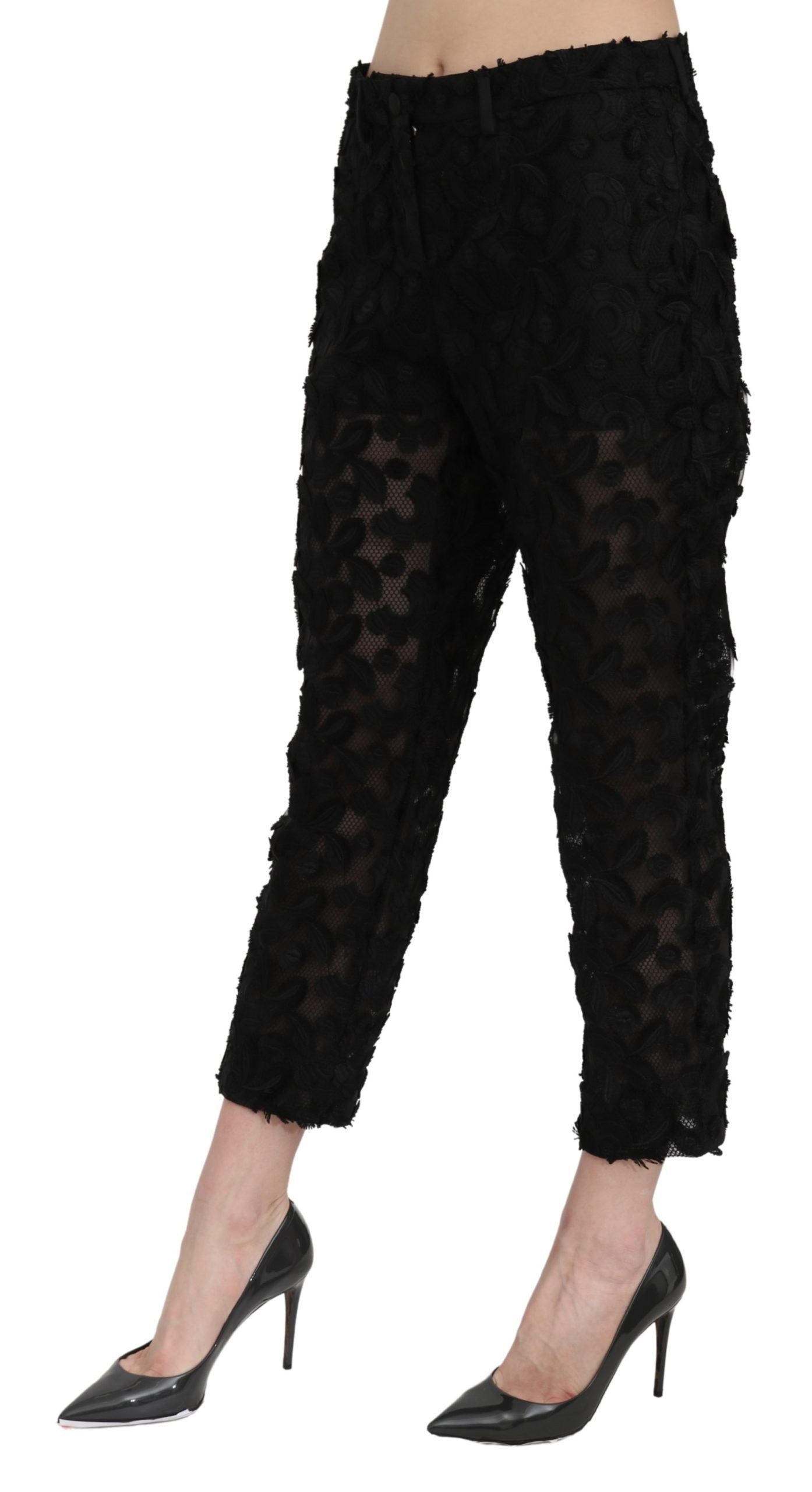 Elegant Straight Cropped Lace Trousers - ventzia