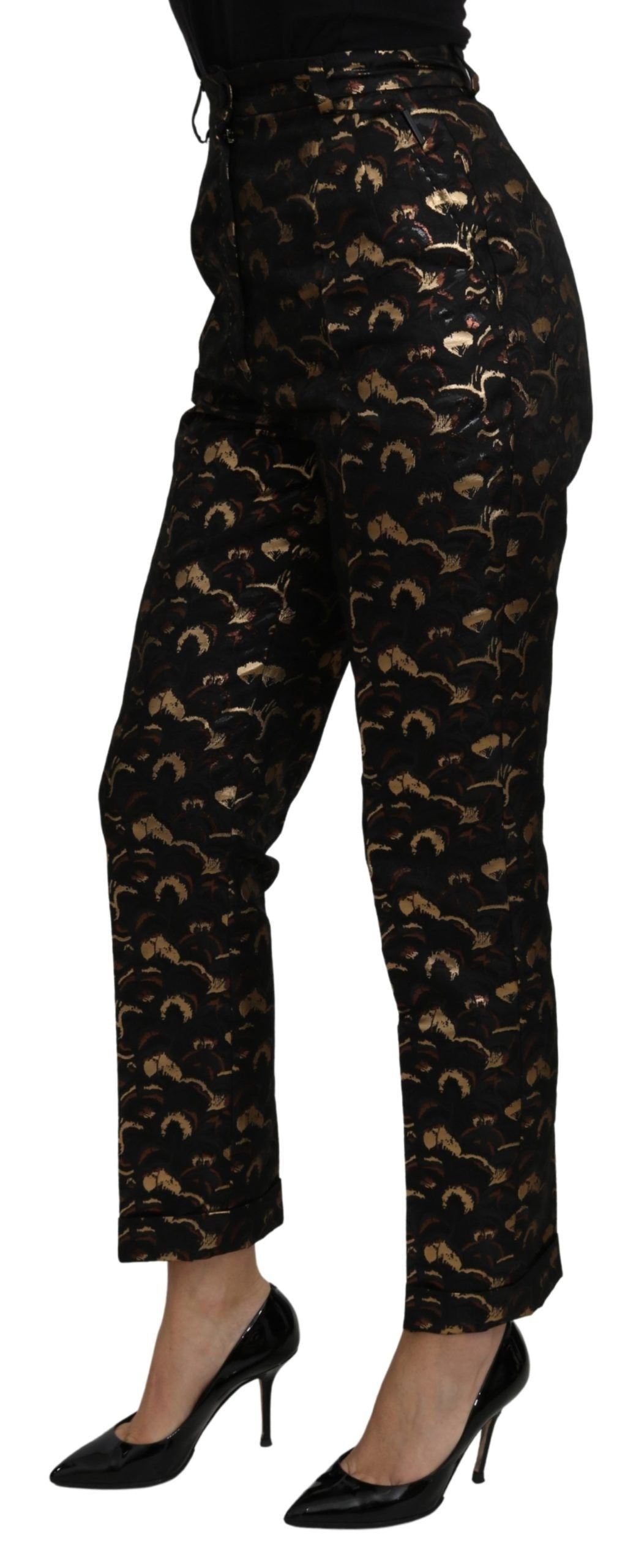 Elegant High Waist Tapered Brocade Pants - ventzia