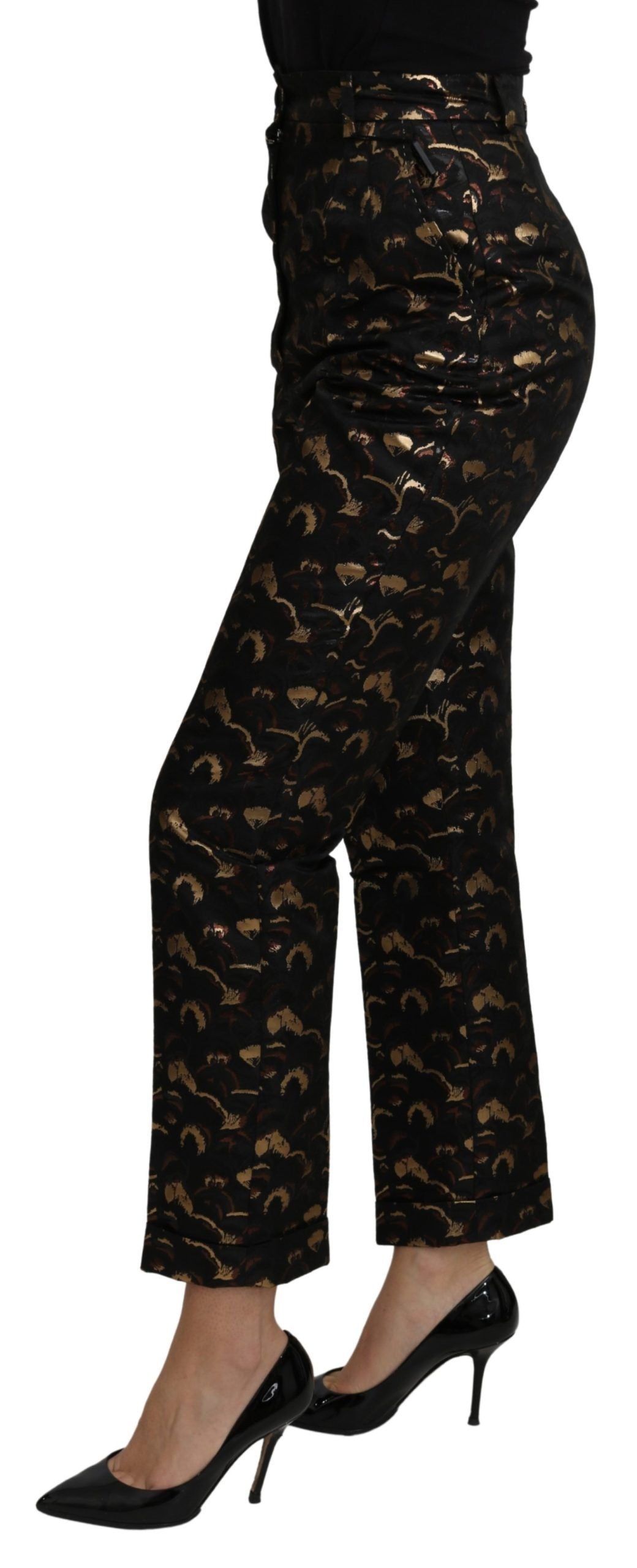 Elegant High Waist Tapered Brocade Pants - ventzia