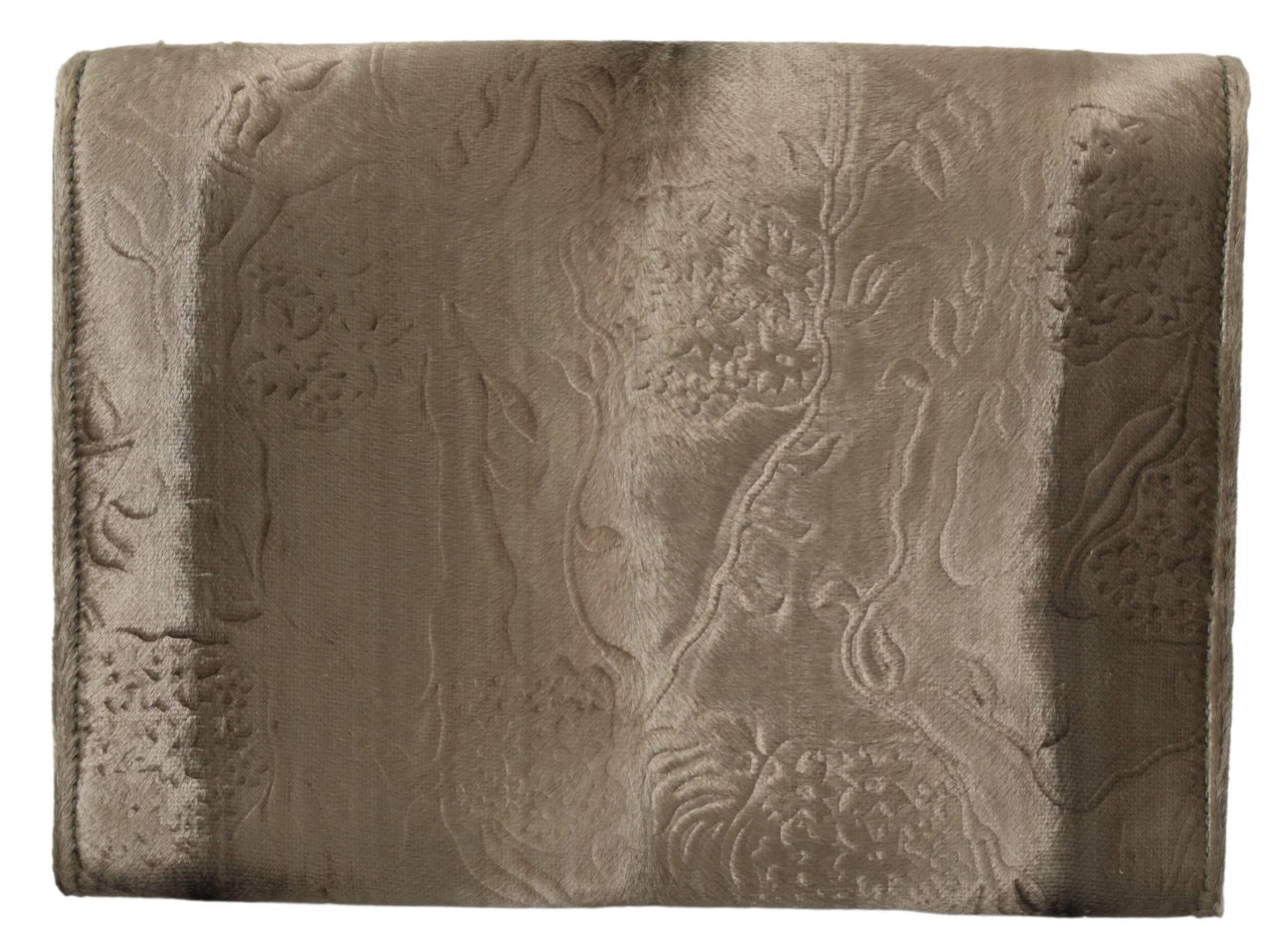 Beige Velvet Croco-Print Leather Briefcase Clutch - ventzia