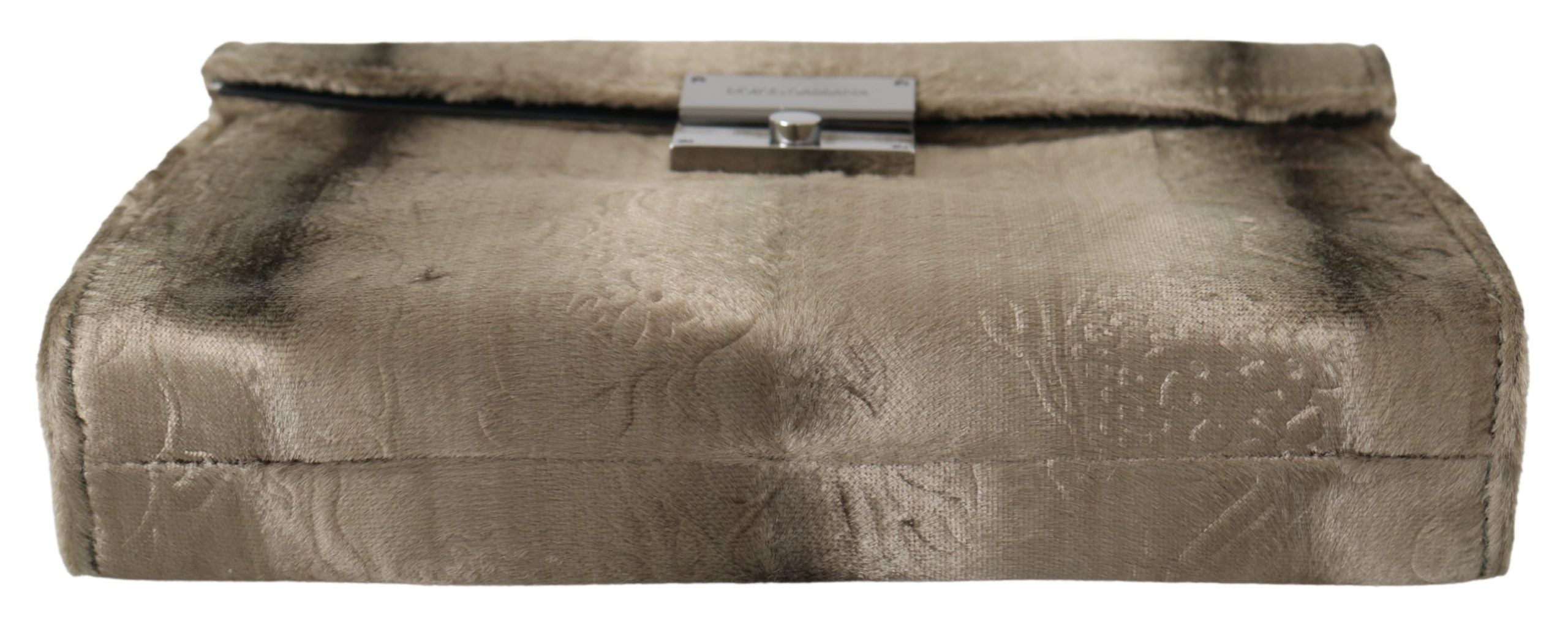 Beige Velvet Croco-Print Leather Briefcase Clutch - ventzia