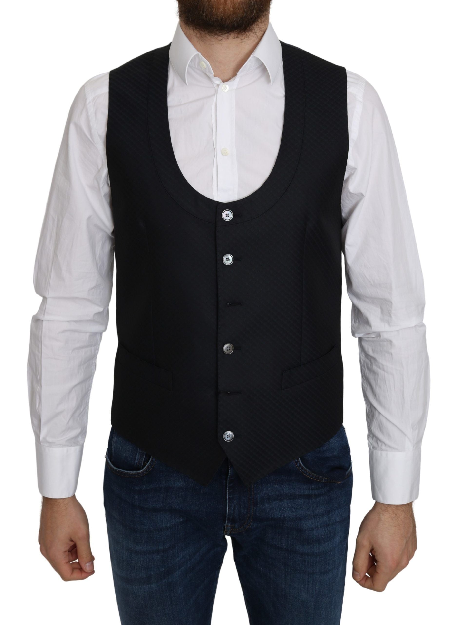 Elegant Blue Silk-Blend Formal Vest - ventzia
