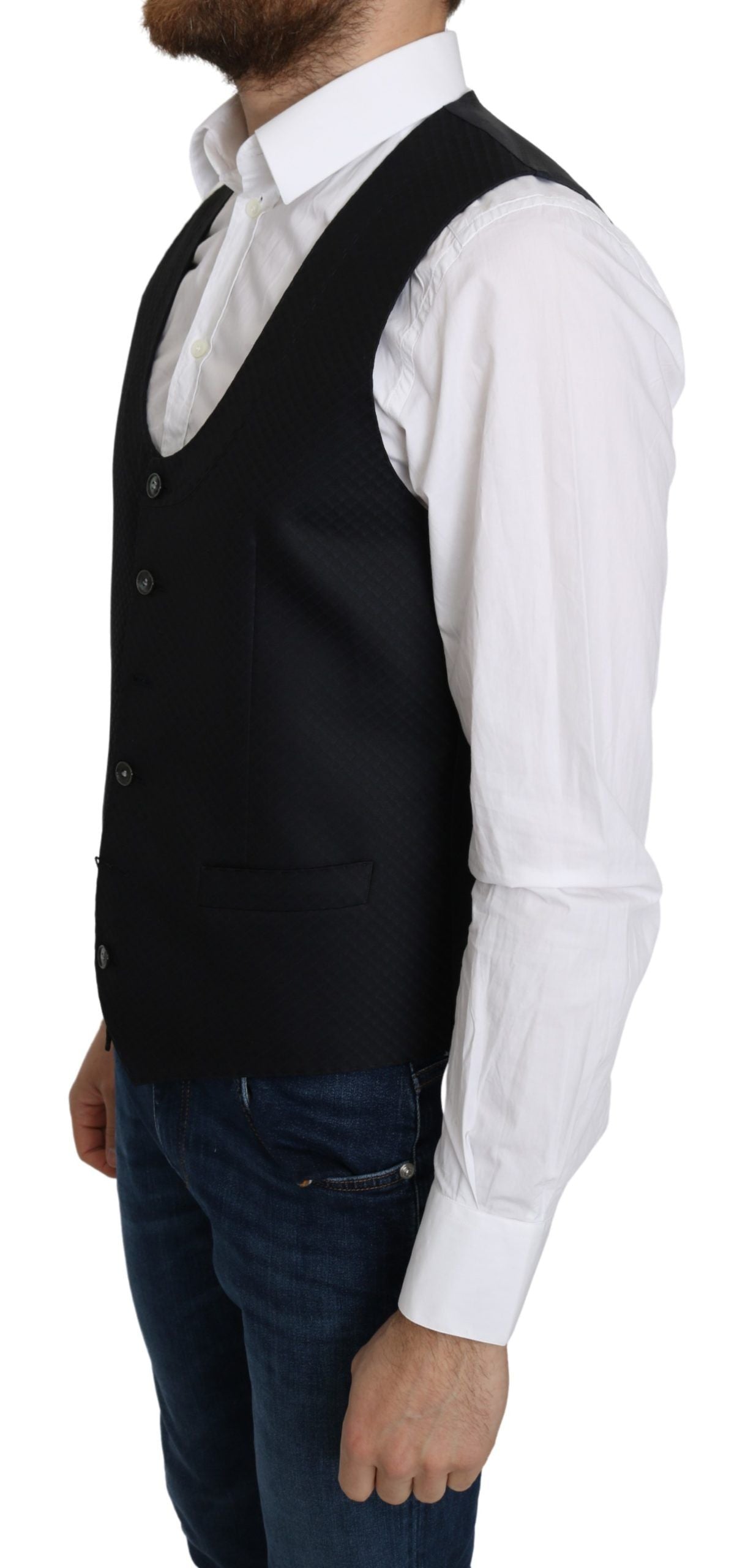 Elegant Blue Silk-Blend Formal Vest - ventzia