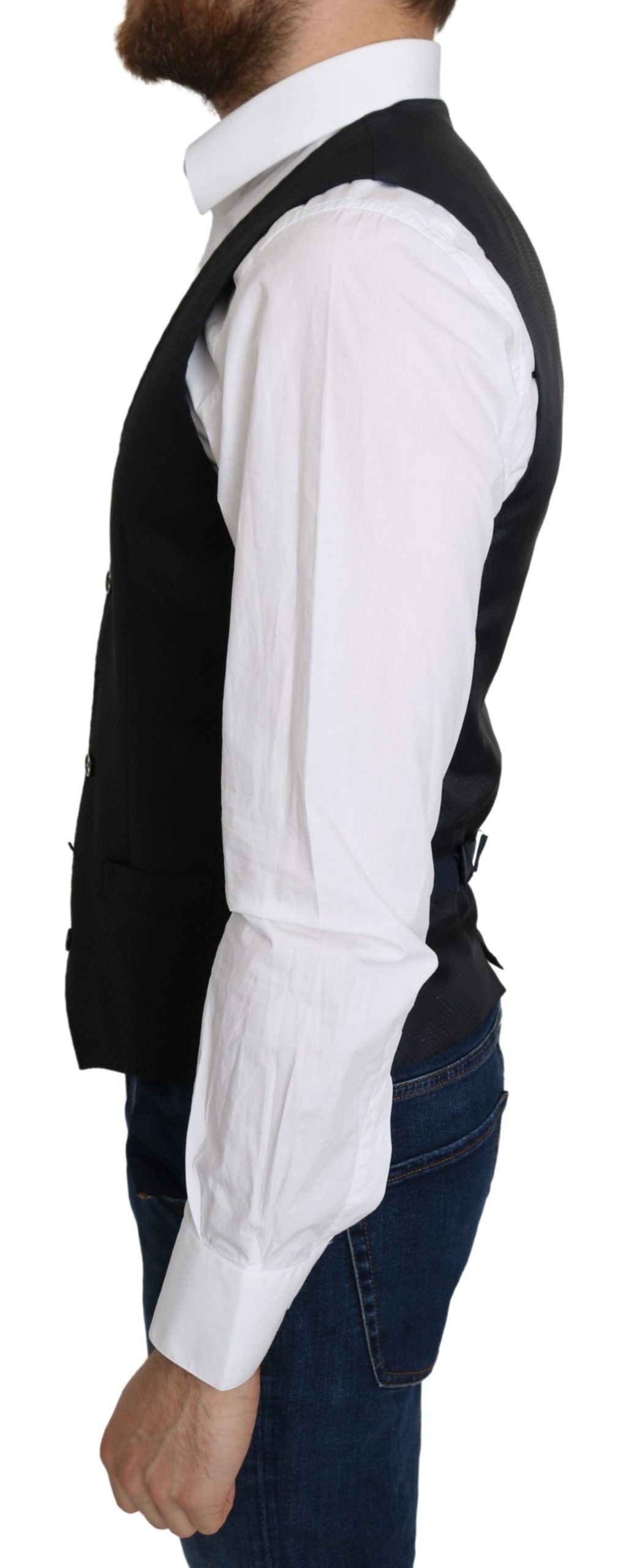 Elegant Blue Silk-Blend Formal Vest - ventzia