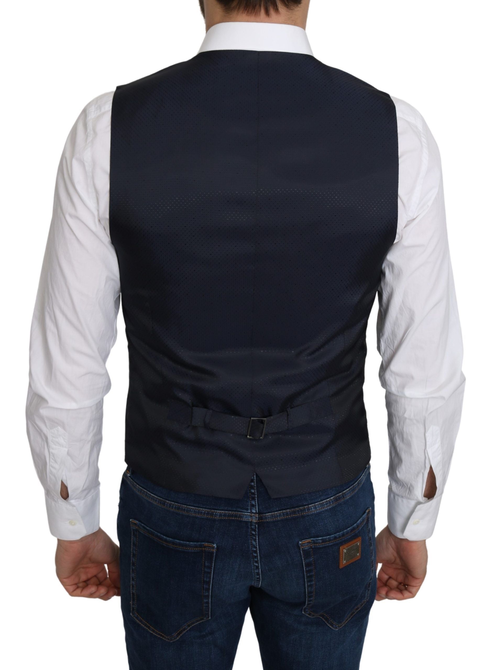 Elegant Blue Silk-Blend Formal Vest - ventzia