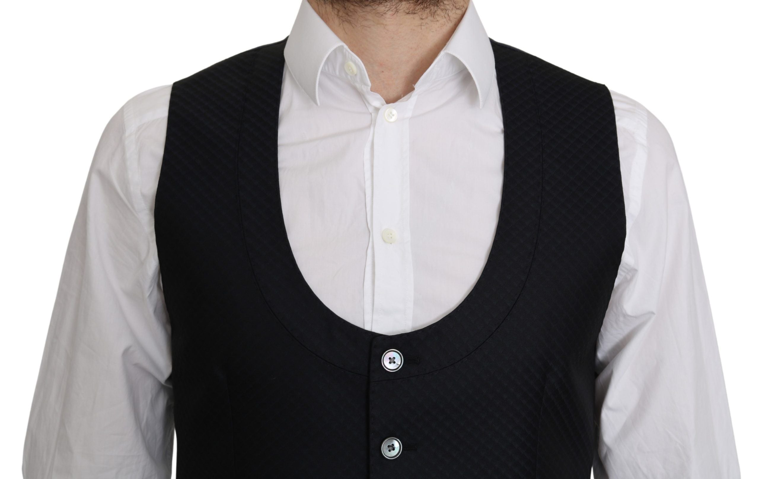 Elegant Blue Silk-Blend Formal Vest - ventzia