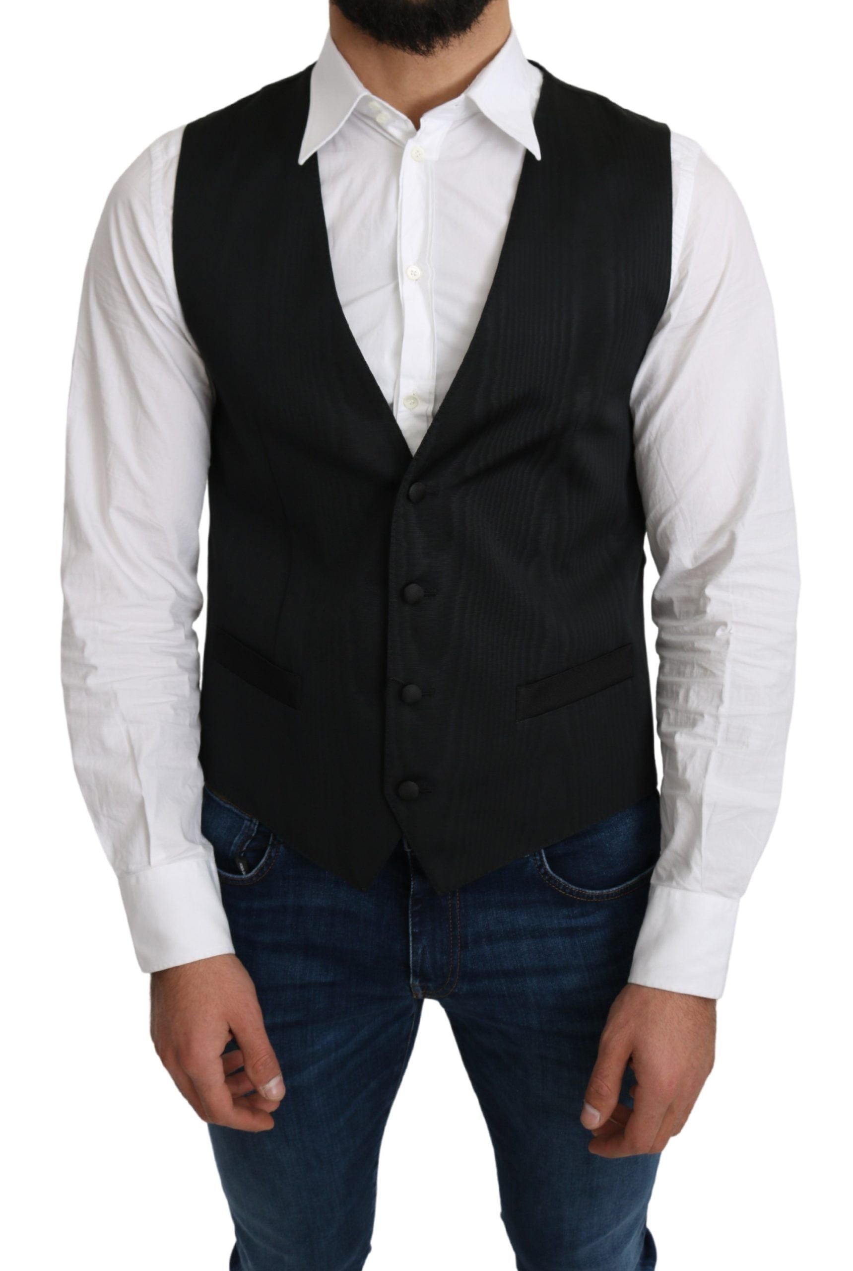 Elegant Silk Formal Gray Vest - ventzia