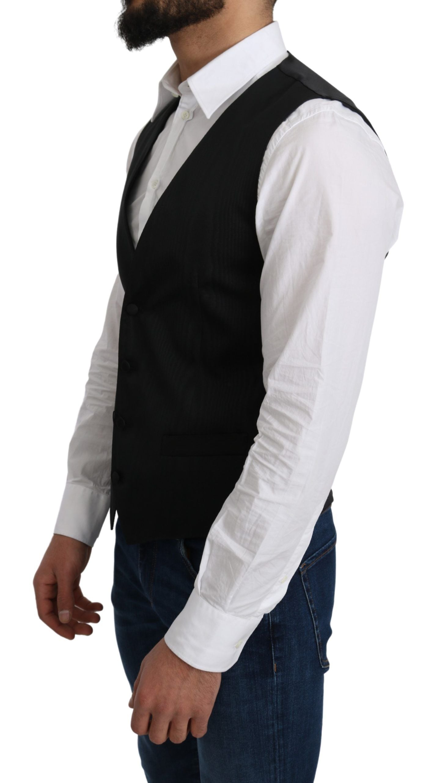 Elegant Silk Formal Gray Vest - ventzia
