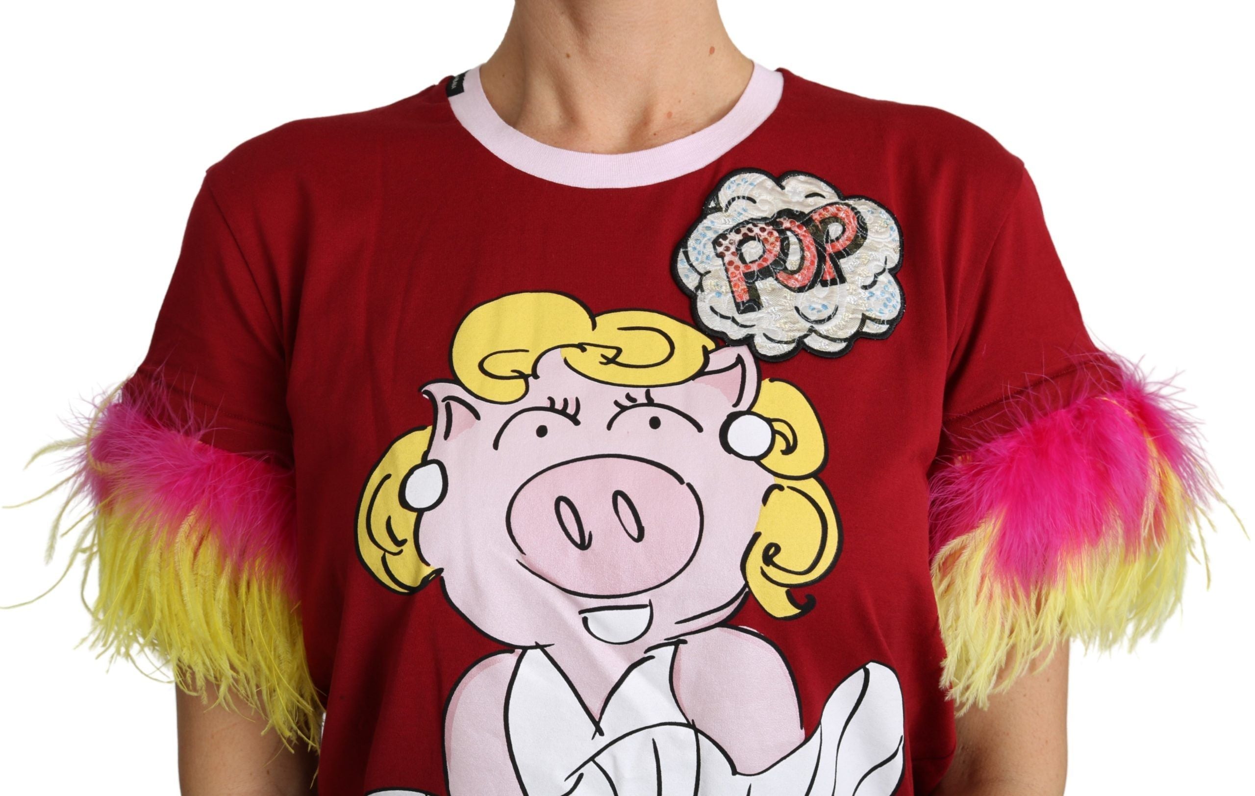 Chic Red Pig Print Crew Neck T-Shirt - ventzia