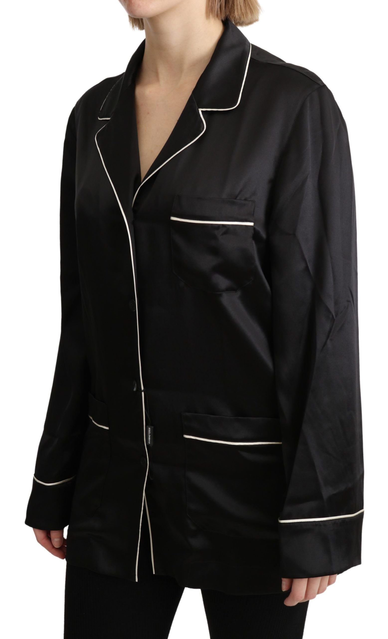 Elegant Silk Black Button-Up Blouse - ventzia