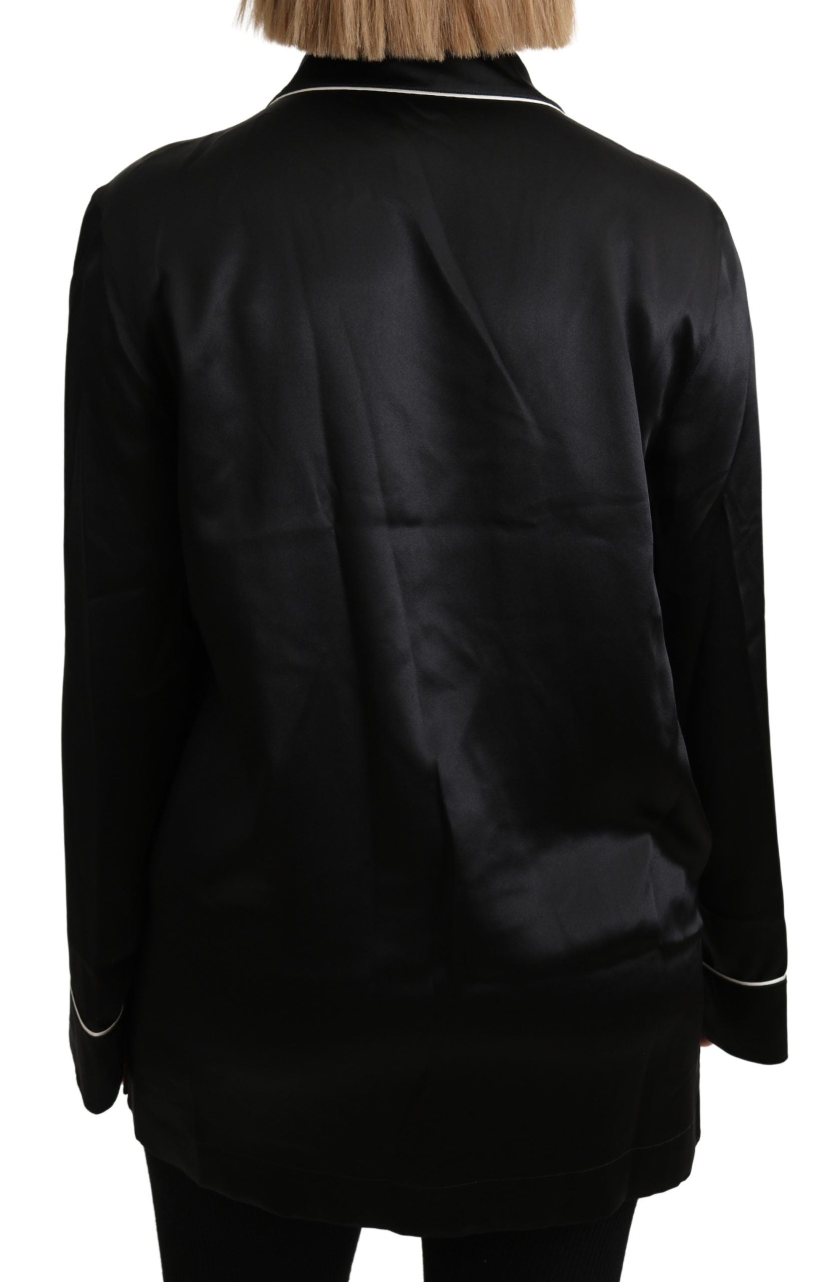 Elegant Silk Black Button-Up Blouse - ventzia