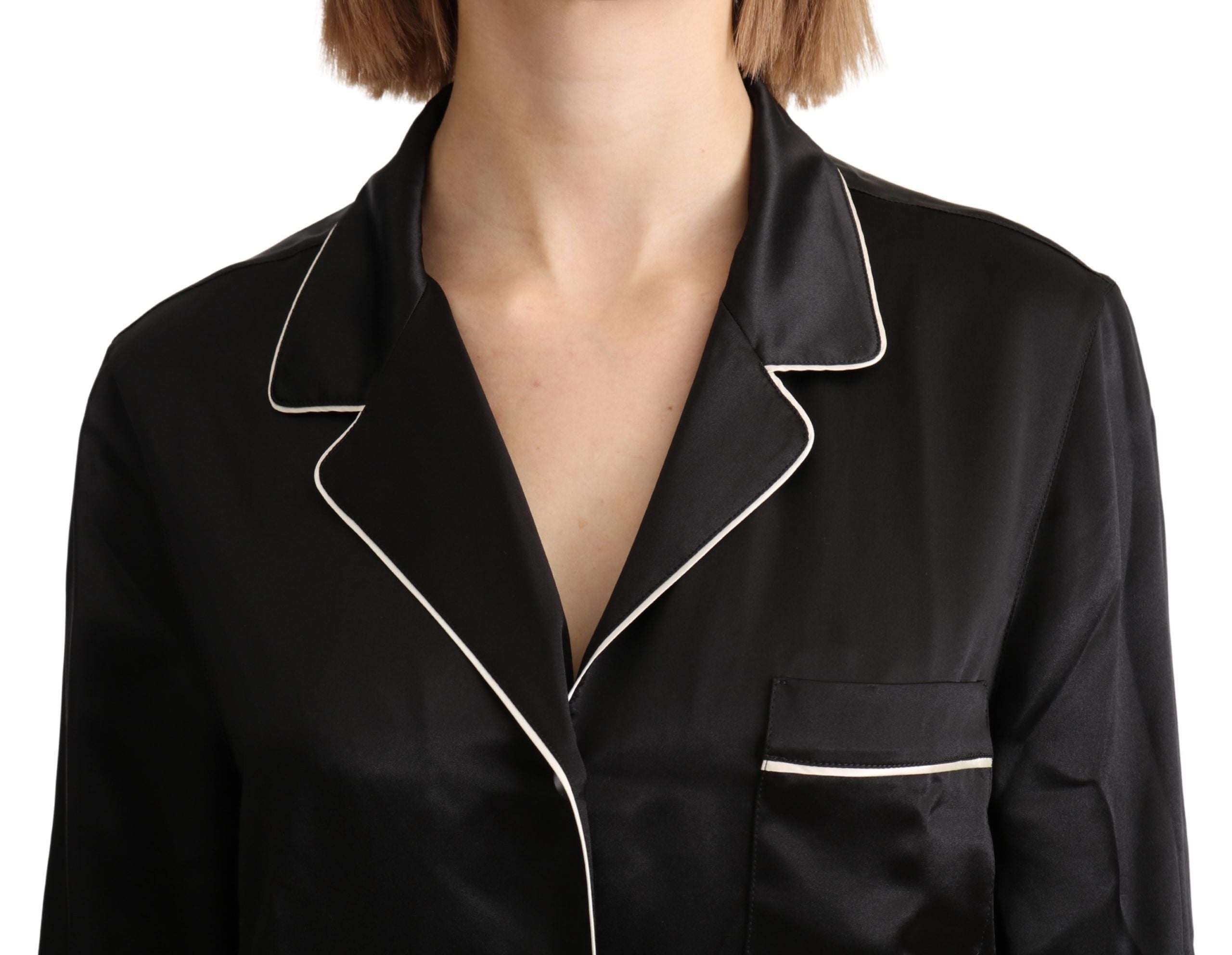Elegant Silk Black Button-Up Blouse - ventzia