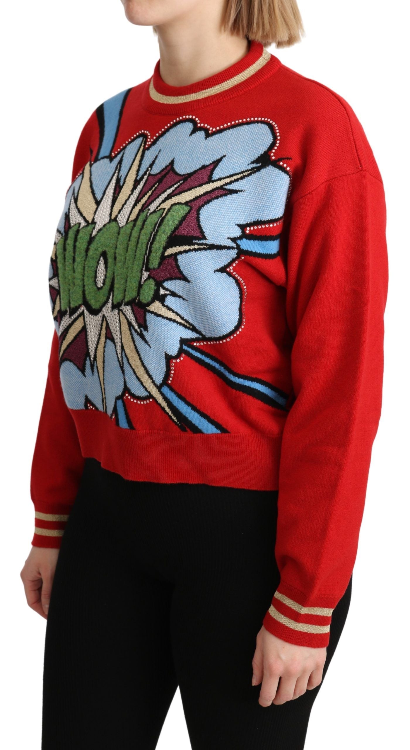 Radiant Red Cartoon Motive Cashmere Sweater - ventzia