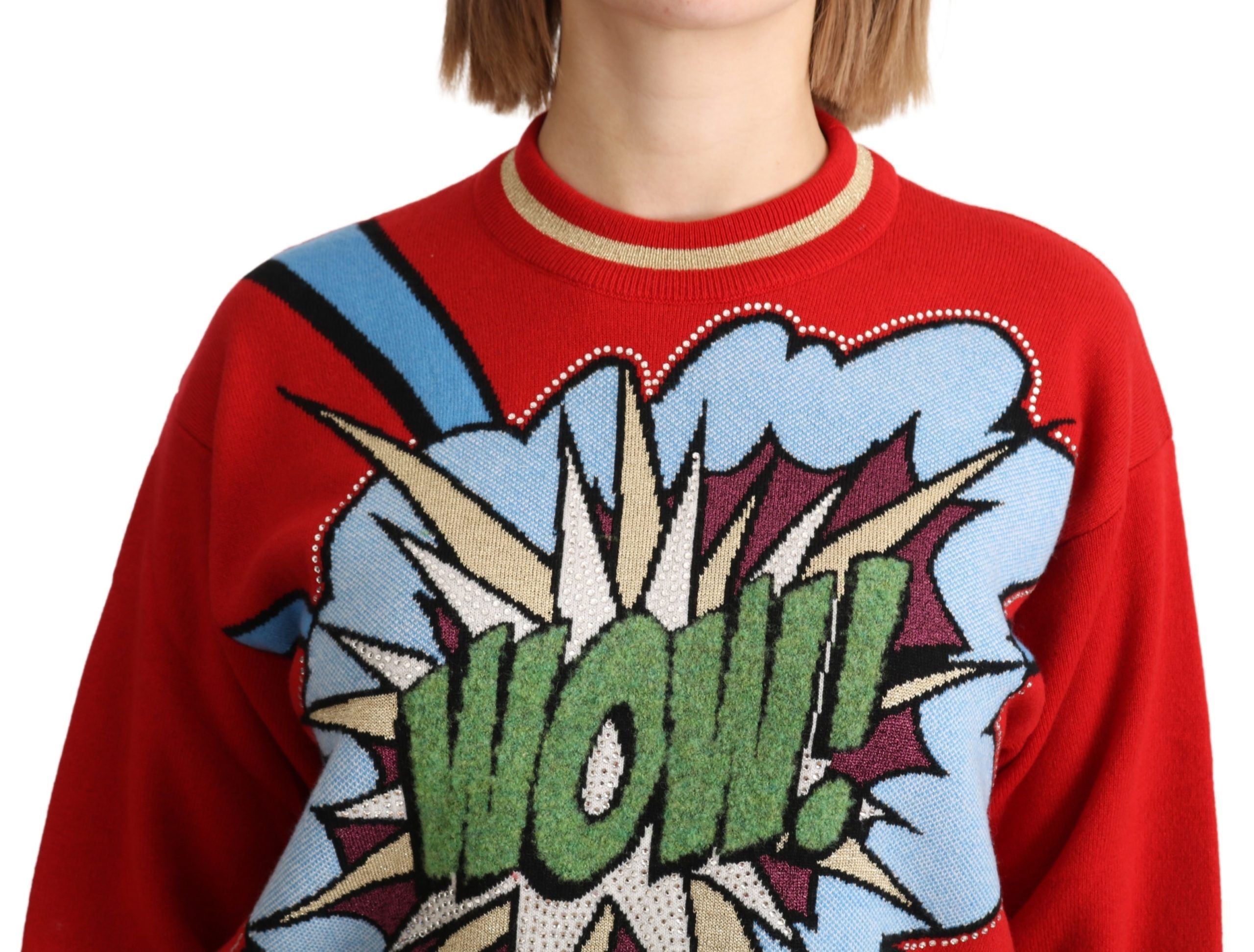 Radiant Red Cartoon Motive Cashmere Sweater - ventzia