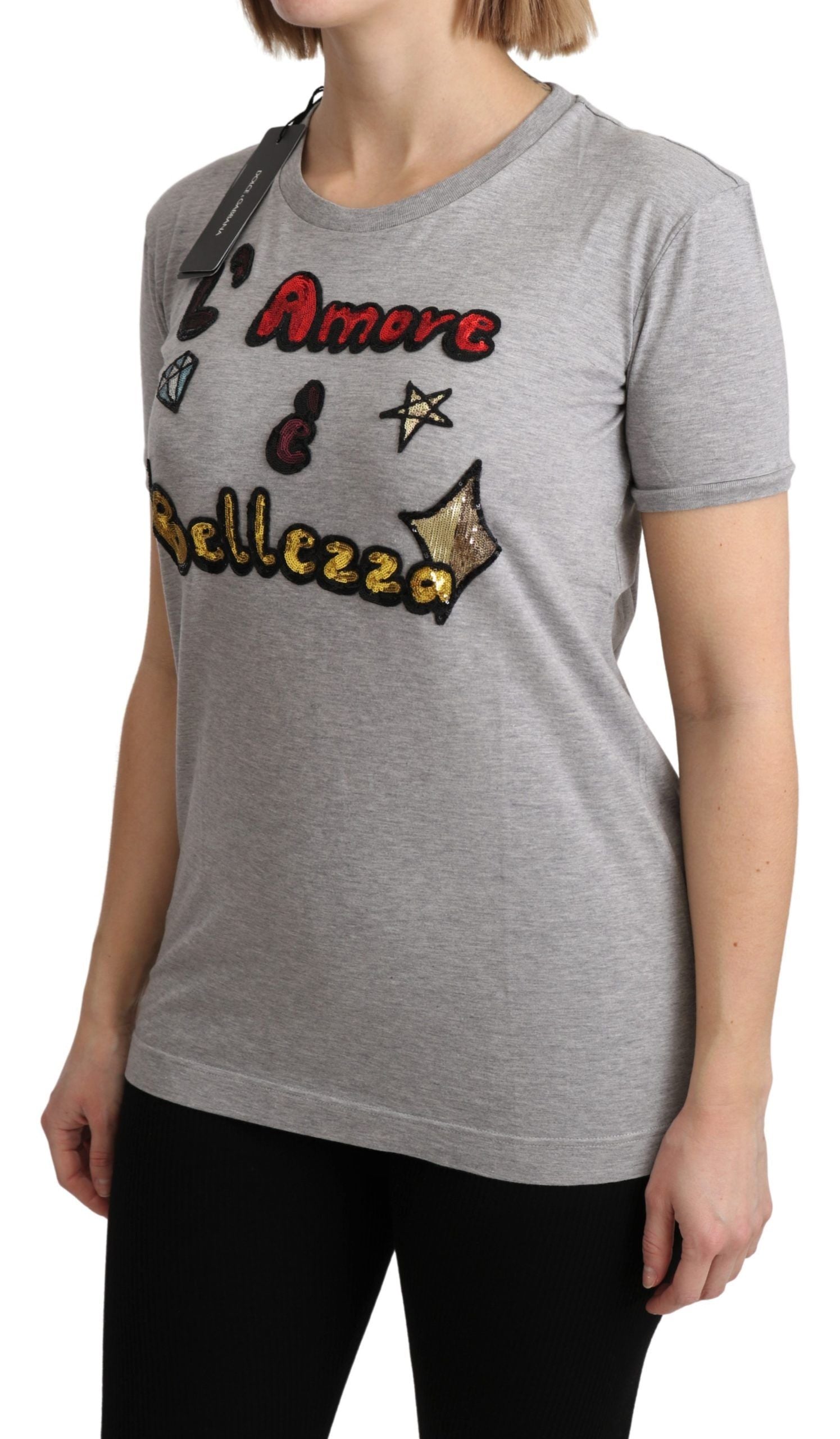 Sequined Motive Cotton Tee - ventzia