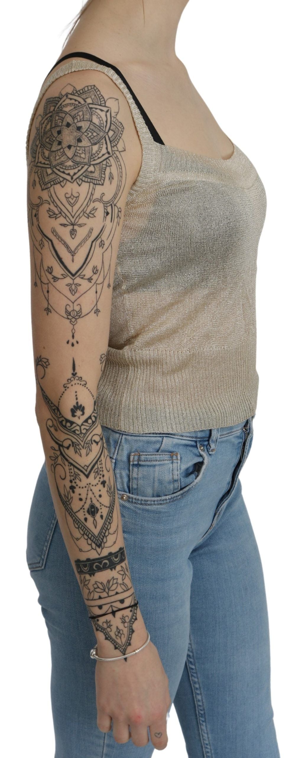 Elegant Beige Sleeveless Spaghetti Strap Tank - ventzia