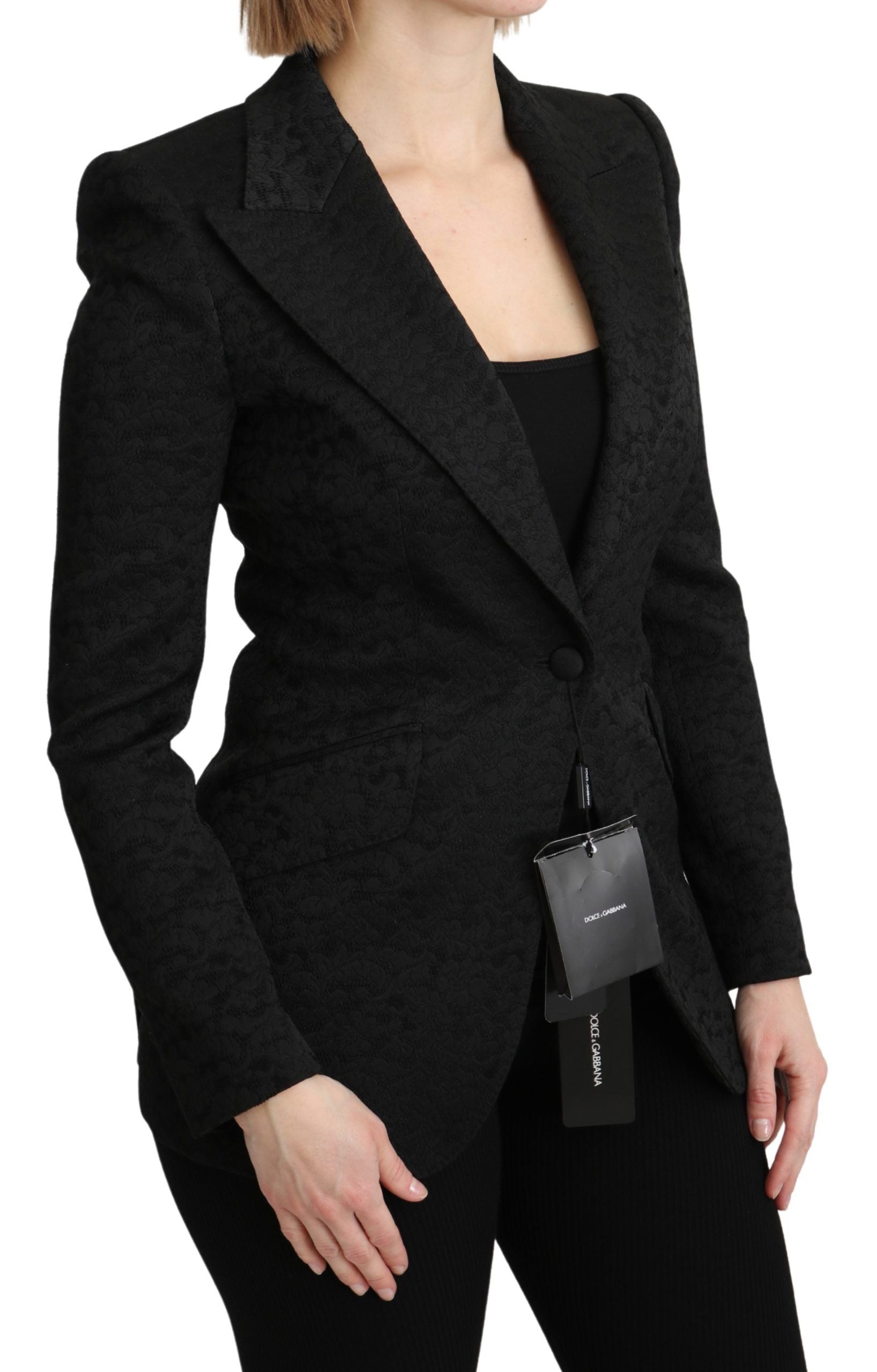 Elegant Black Brocade Single Breasted Blazer - ventzia