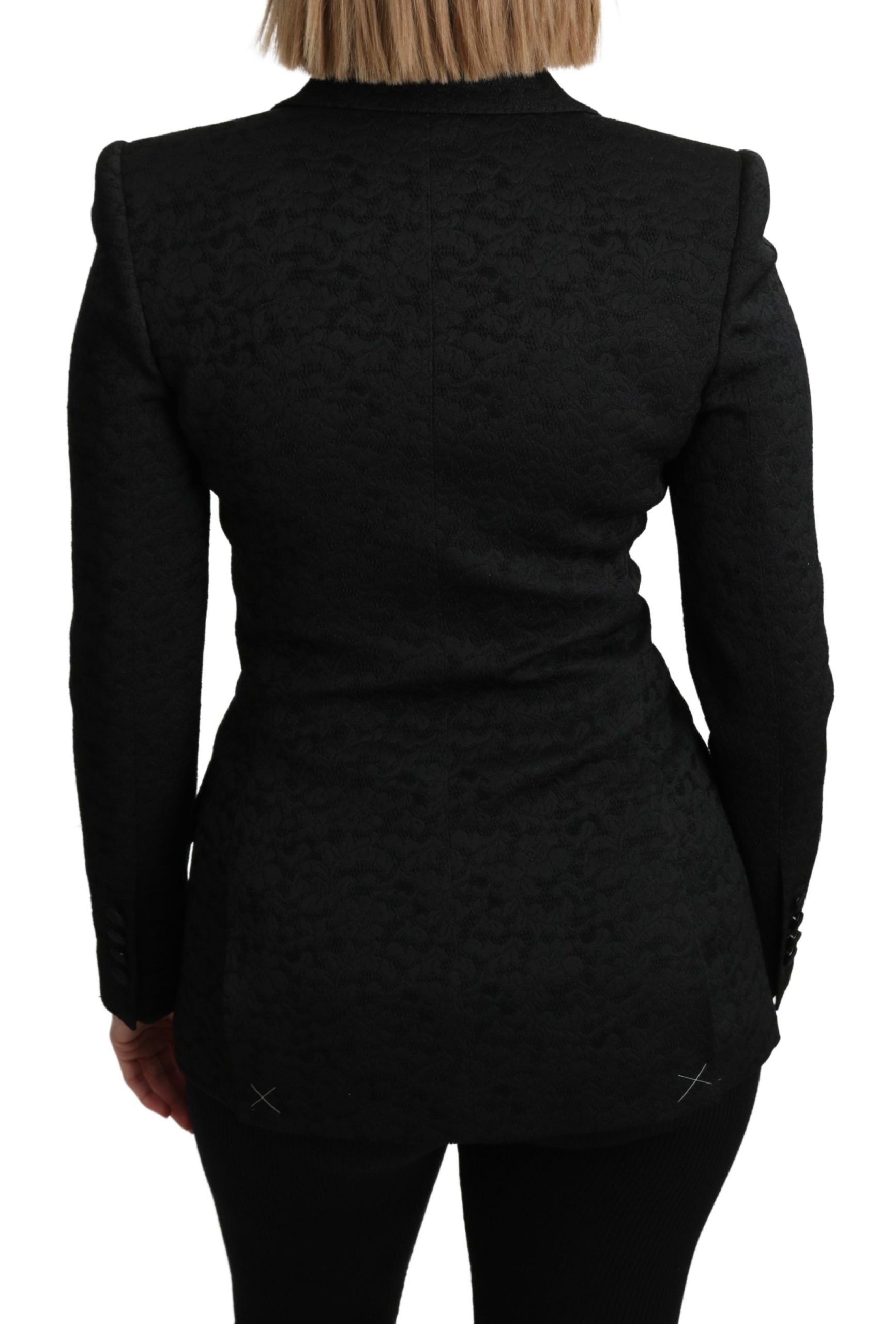 Elegant Black Brocade Single Breasted Blazer - ventzia