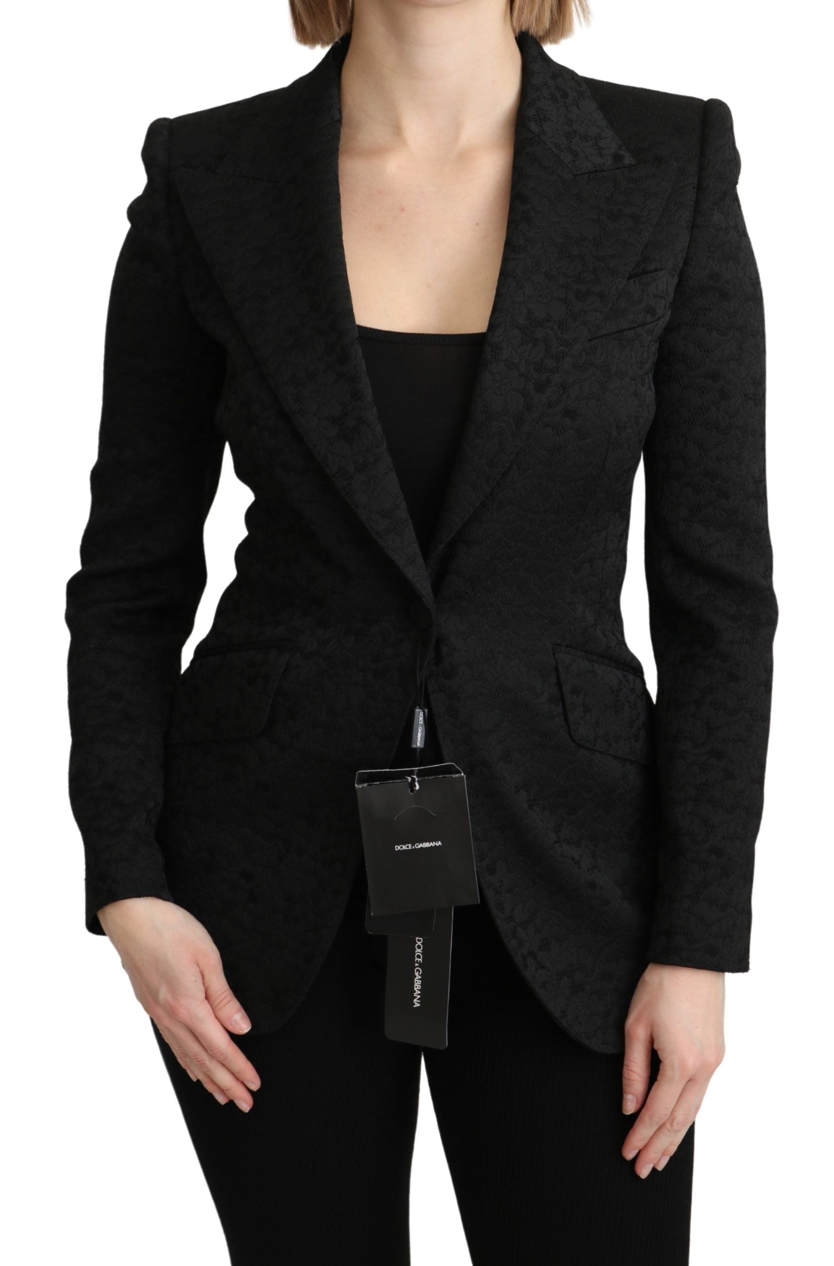 Elegant Black Brocade Single Breasted Blazer - ventzia