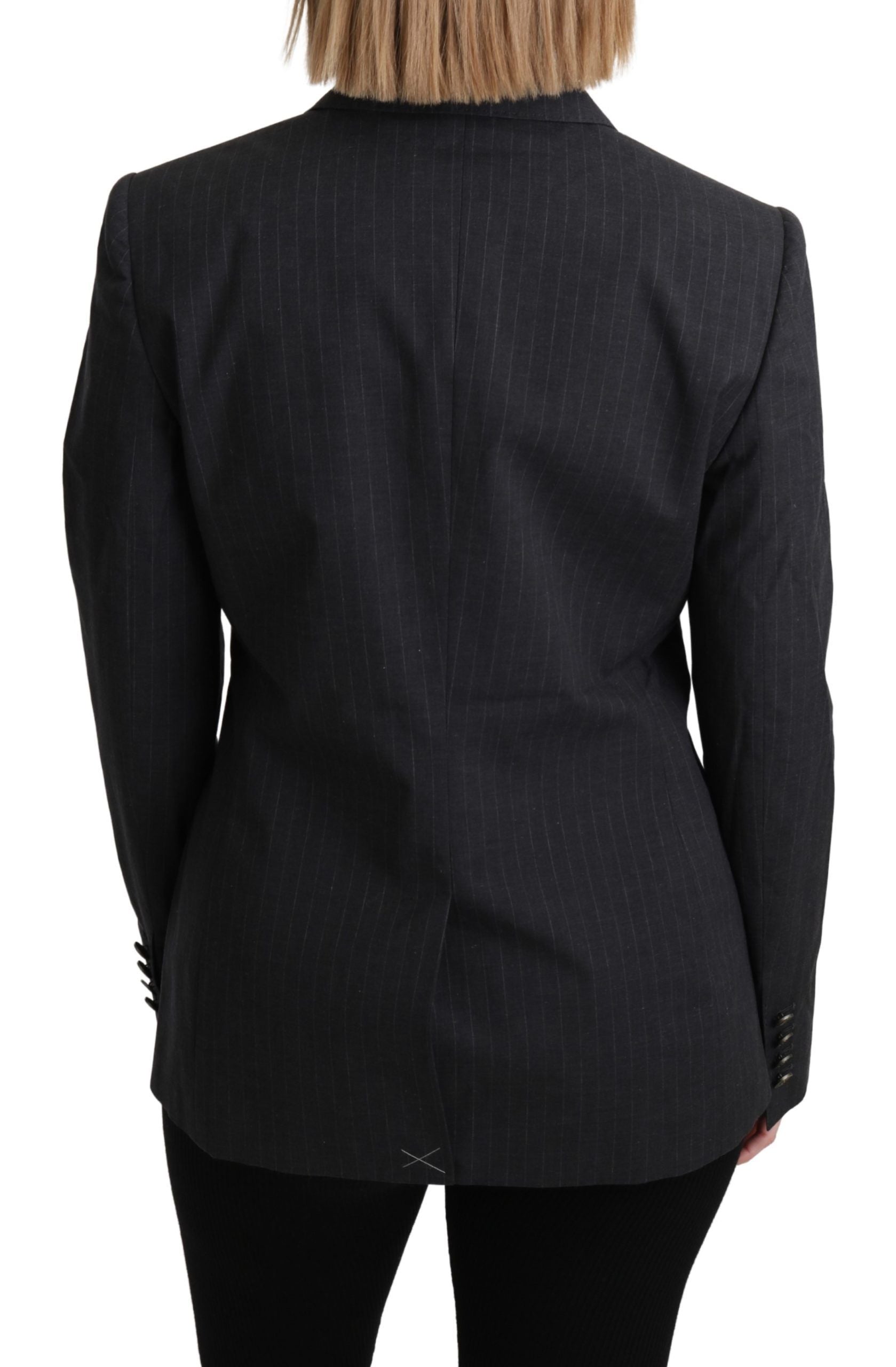 Elegant Gray Striped Cotton Blazer - ventzia