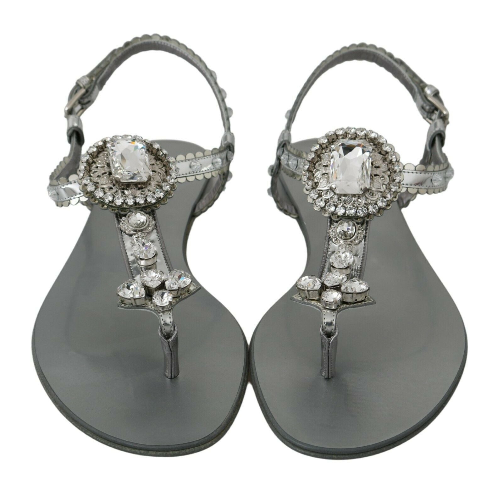 Elegant Silver Flats with Crystal Embellishments - ventzia