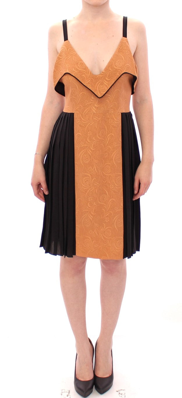 Black Bronze Silk Sleeveless Above Sheath Dress - ventzia
