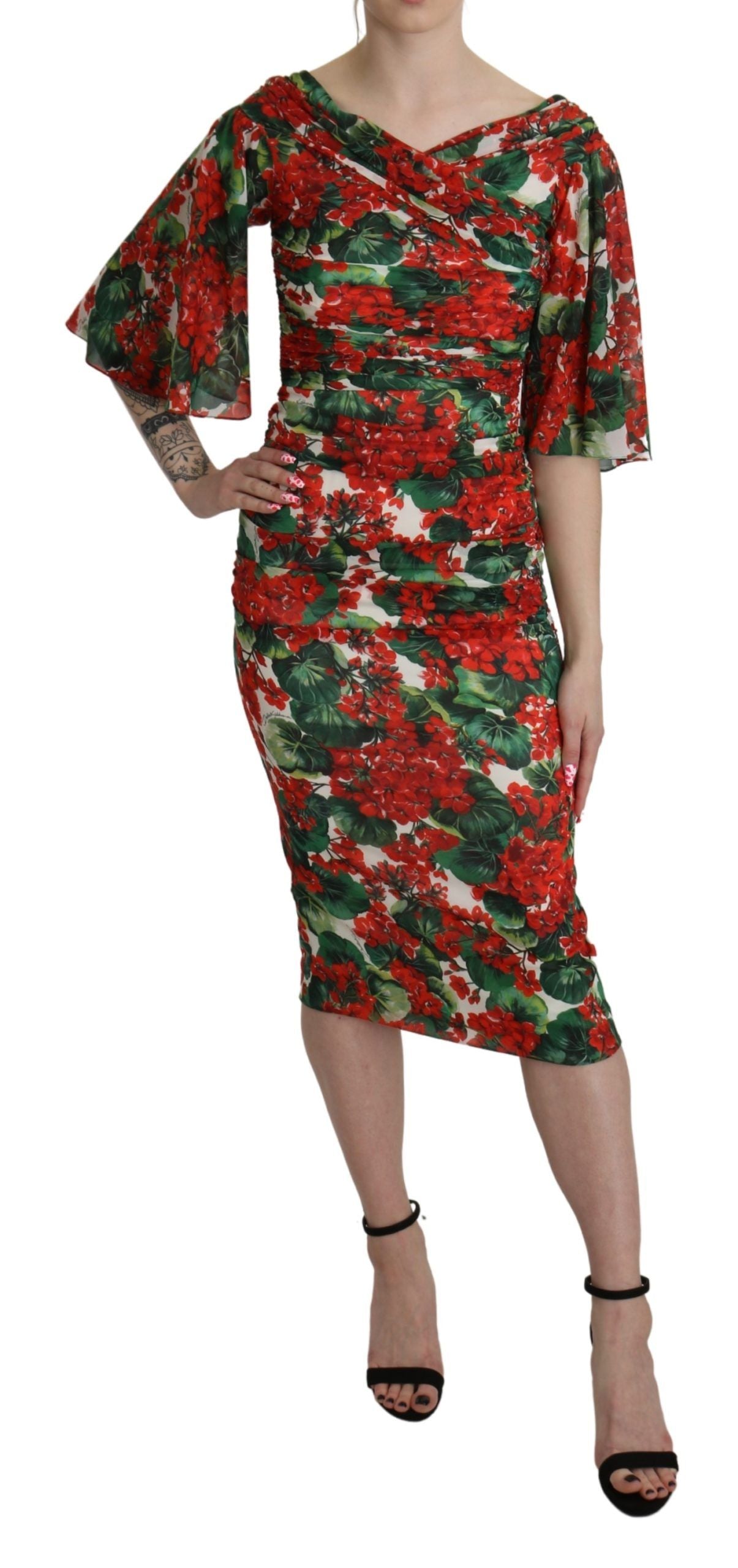 Enchanting Floral Midi Sheath Dress - ventzia