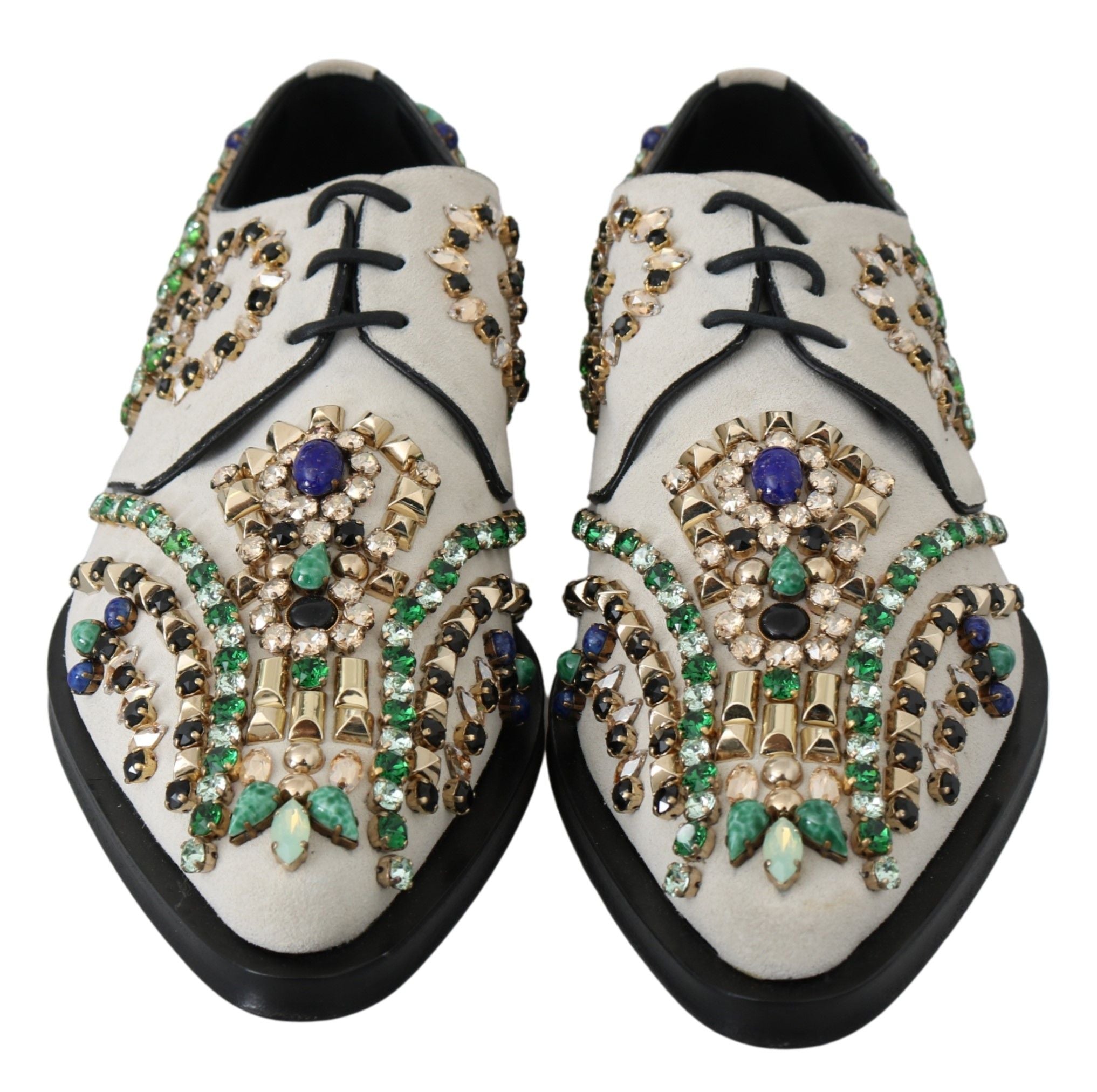 Elegant White Suede Dress Flats with Crystals - ventzia