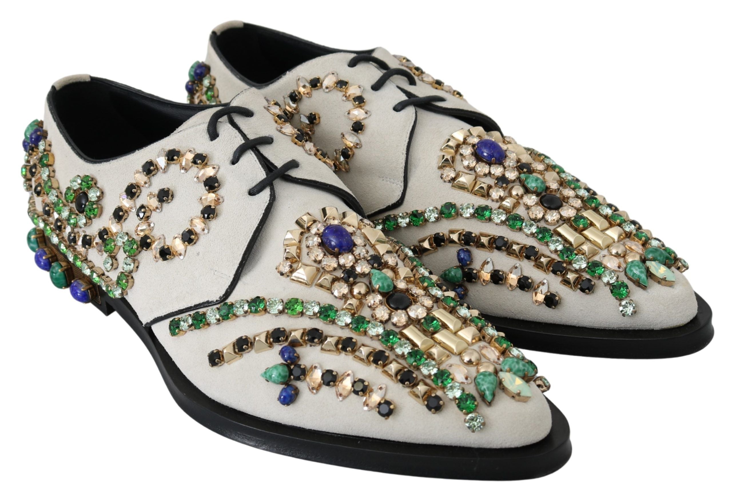 Elegant White Suede Dress Flats with Crystals - ventzia