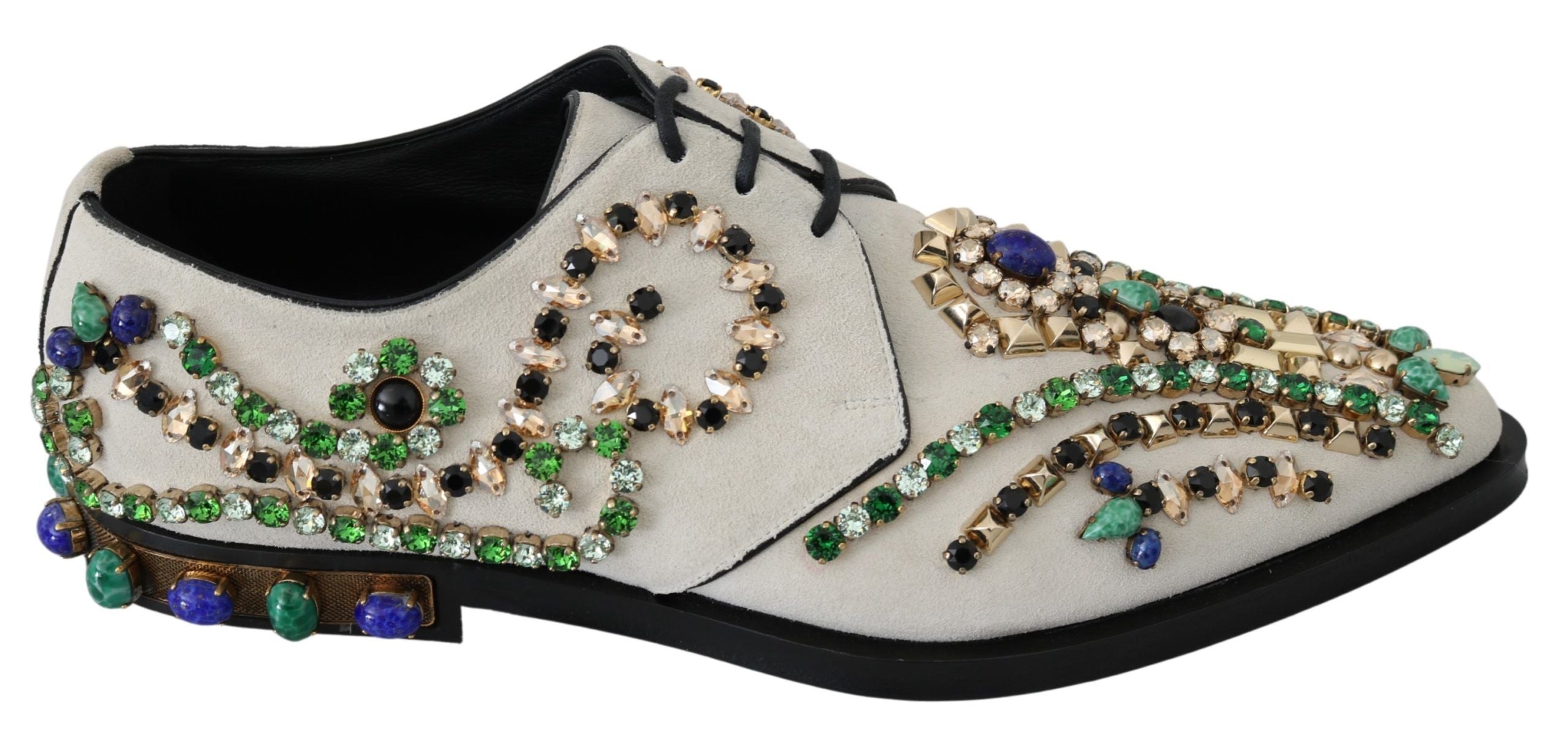 Elegant White Suede Dress Flats with Crystals - ventzia