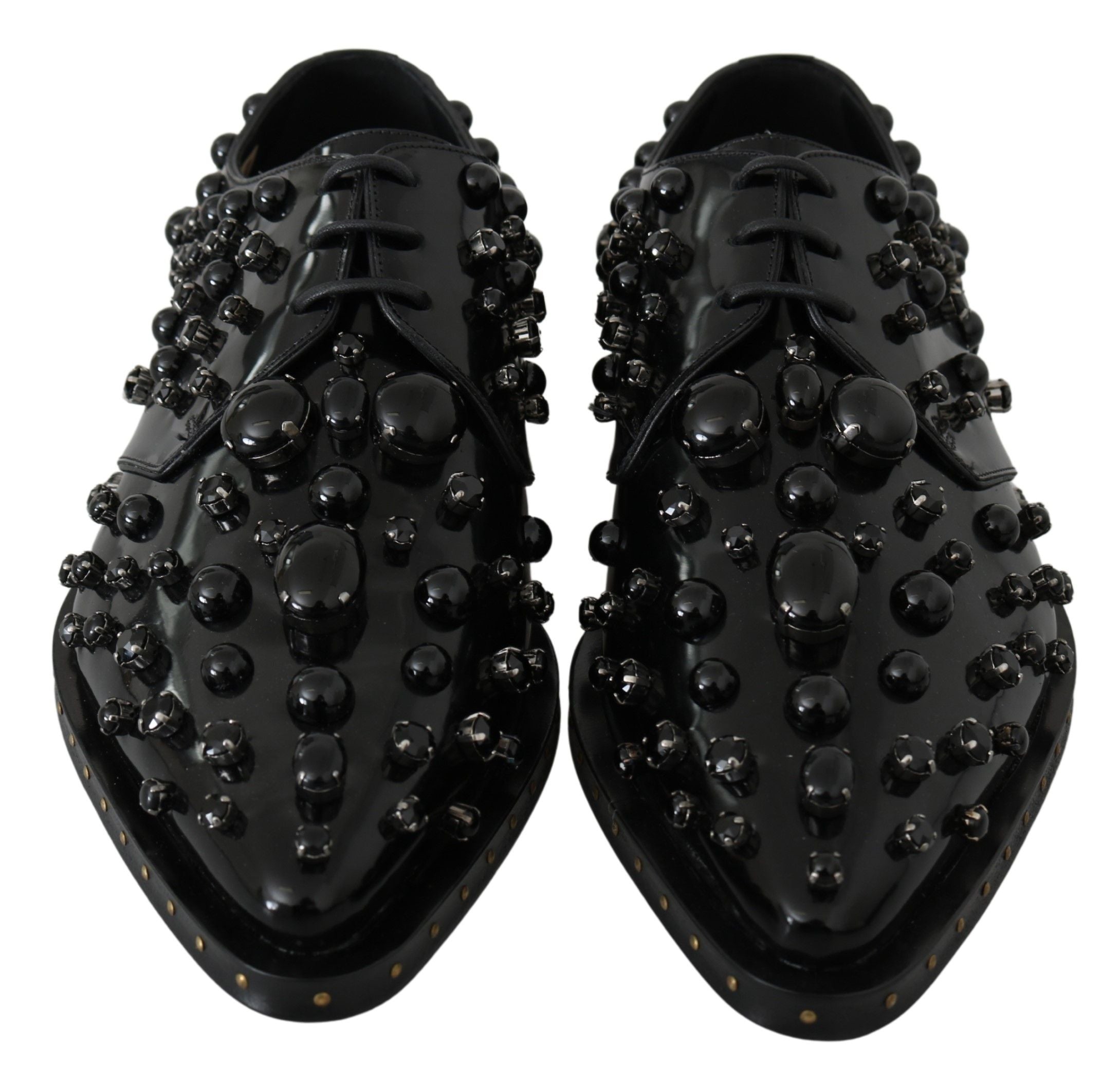 Elegant Black Crystal Leather Dress Shoes - ventzia