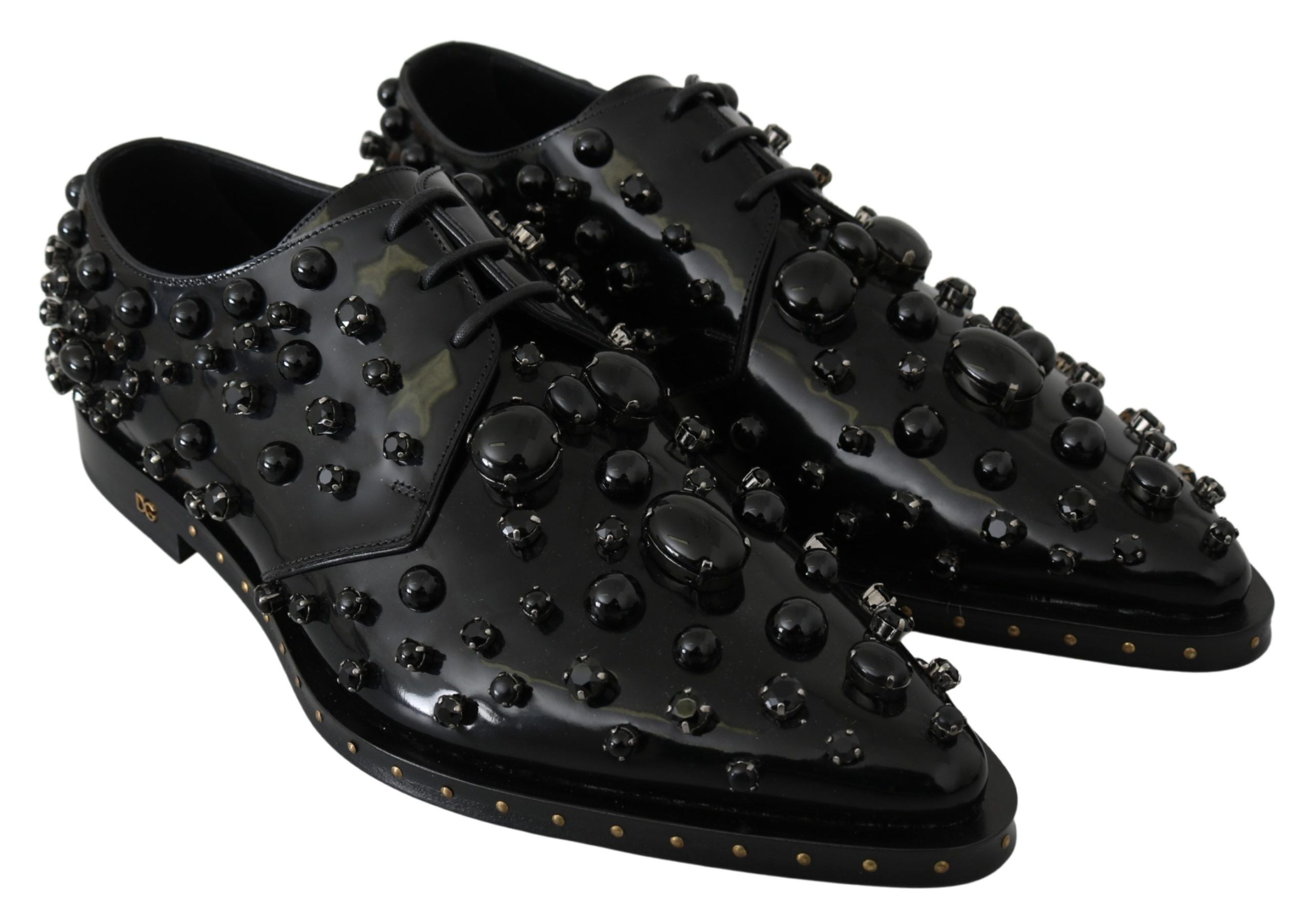 Elegant Black Crystal Leather Dress Shoes - ventzia