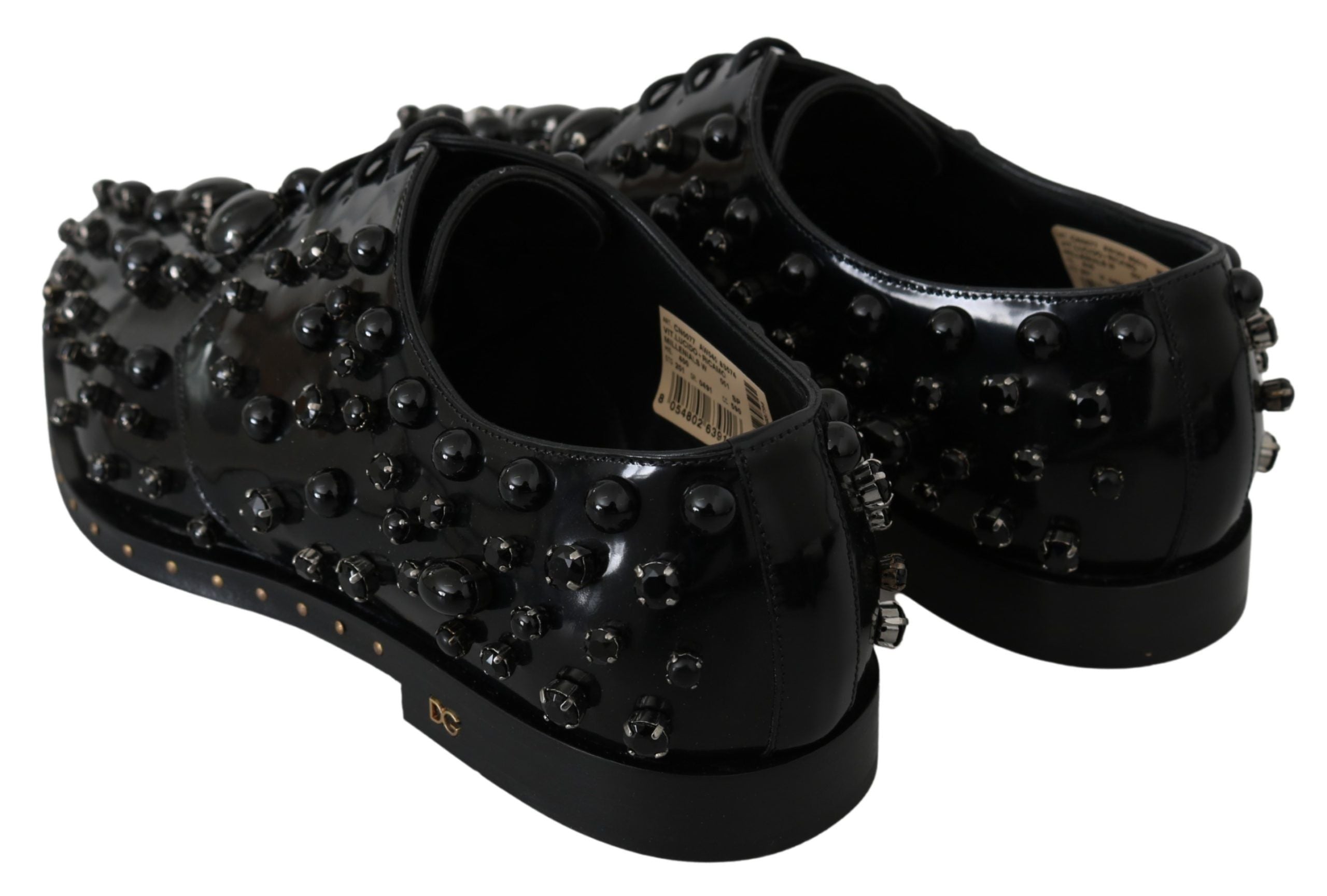 Elegant Black Crystal Leather Dress Shoes - ventzia