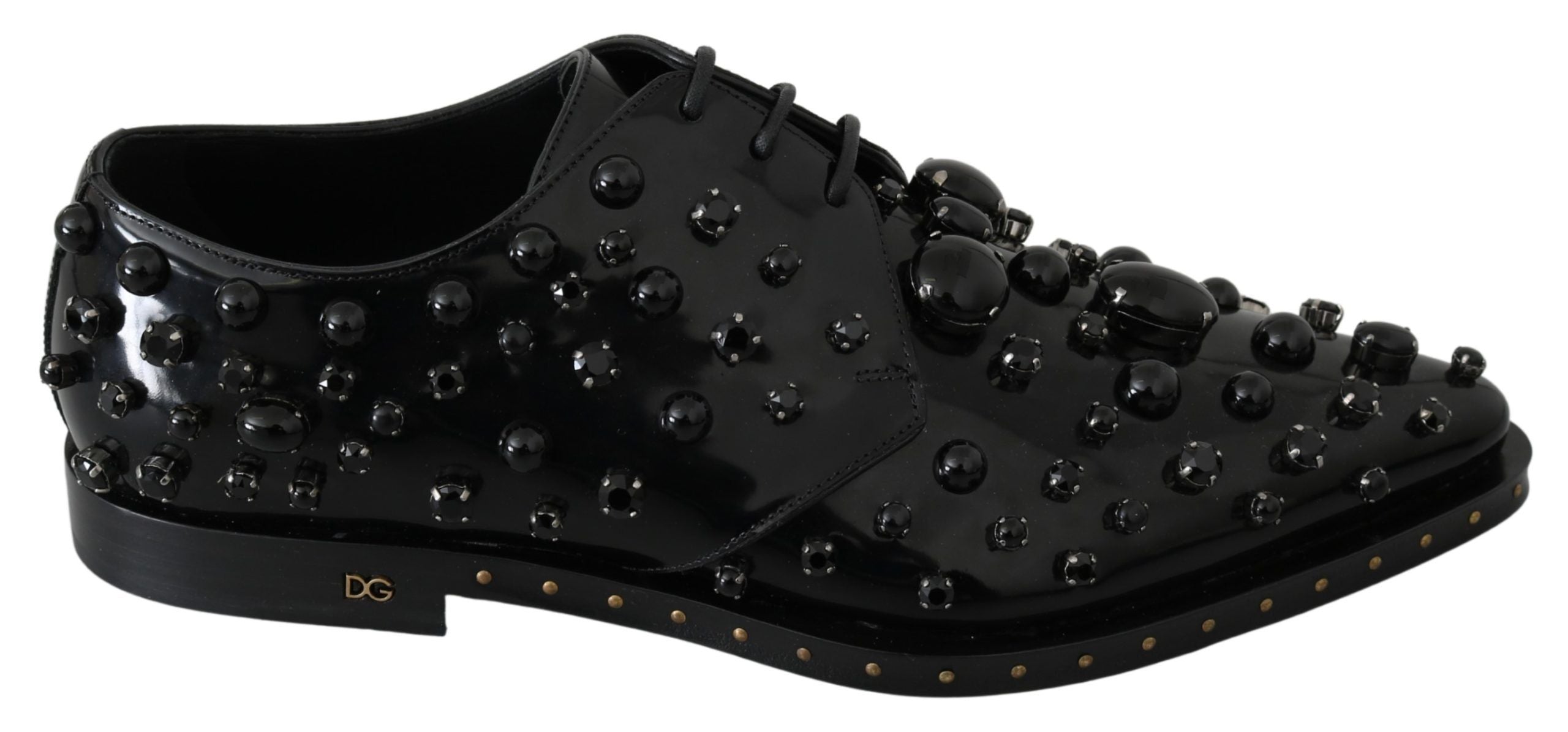 Elegant Black Crystal Leather Dress Shoes - ventzia