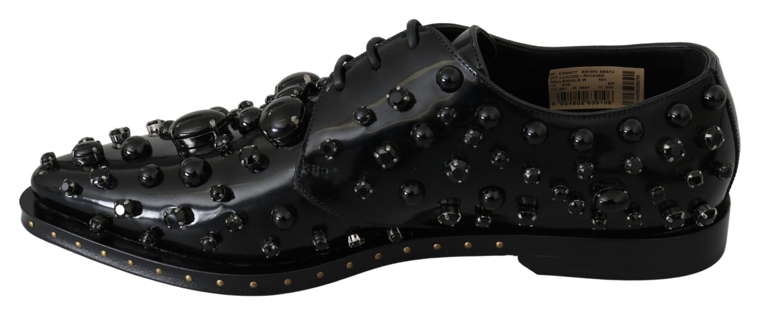 Elegant Black Crystal Leather Dress Shoes - ventzia