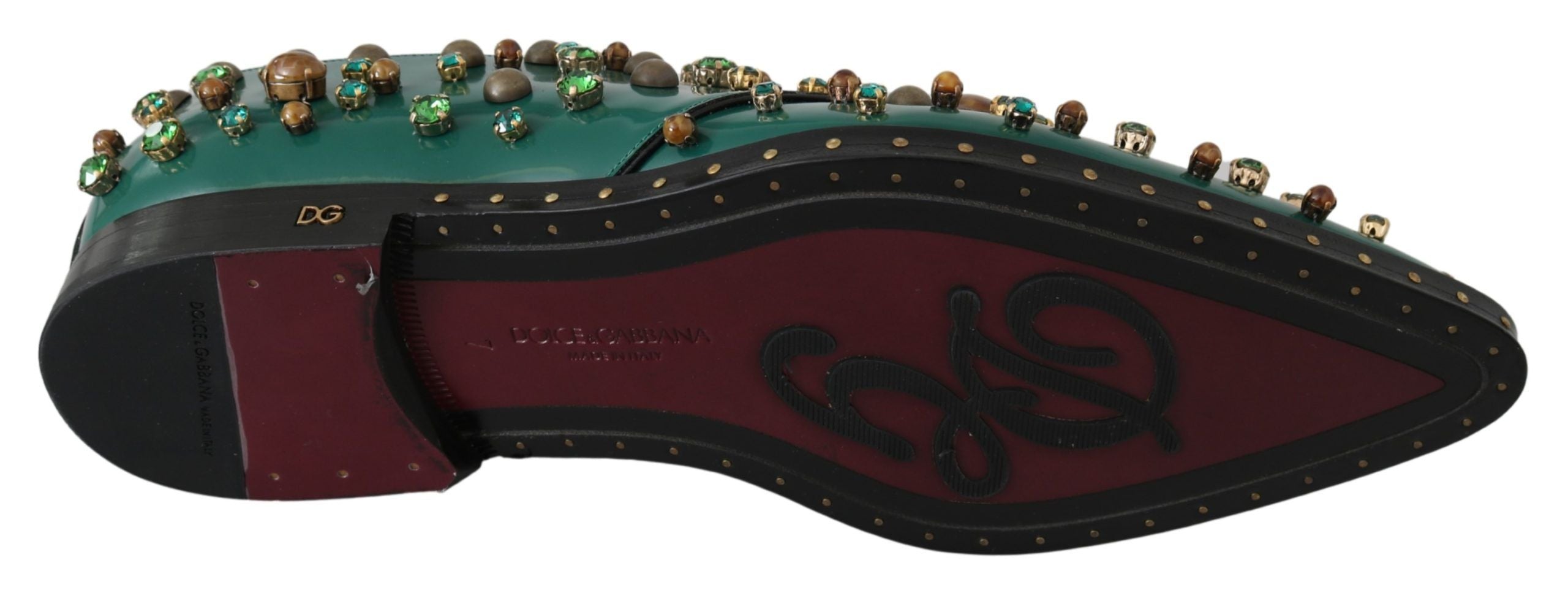 Emerald Leather Dress Shoes with Crystal Accents - ventzia