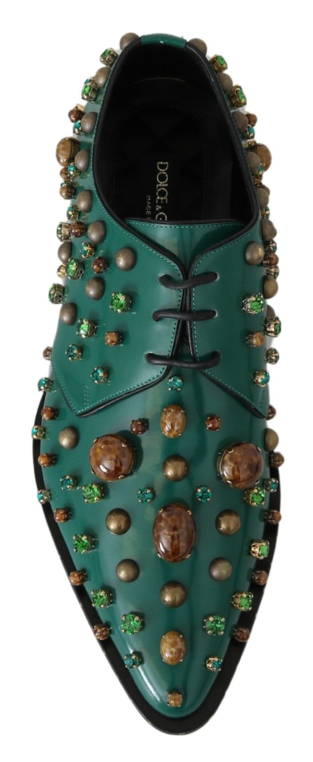 Emerald Leather Dress Shoes with Crystal Accents - ventzia