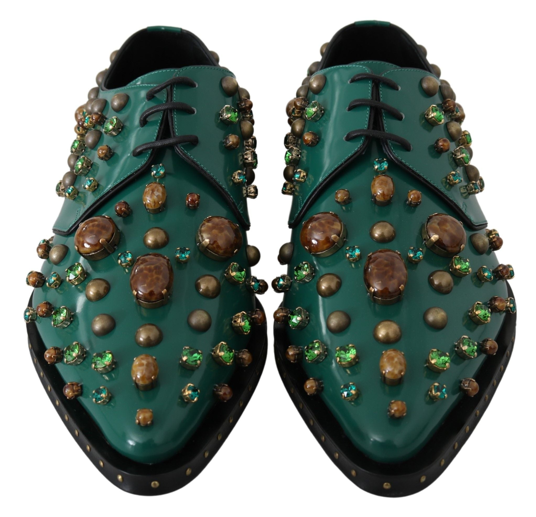 Emerald Leather Dress Shoes with Crystal Accents - ventzia