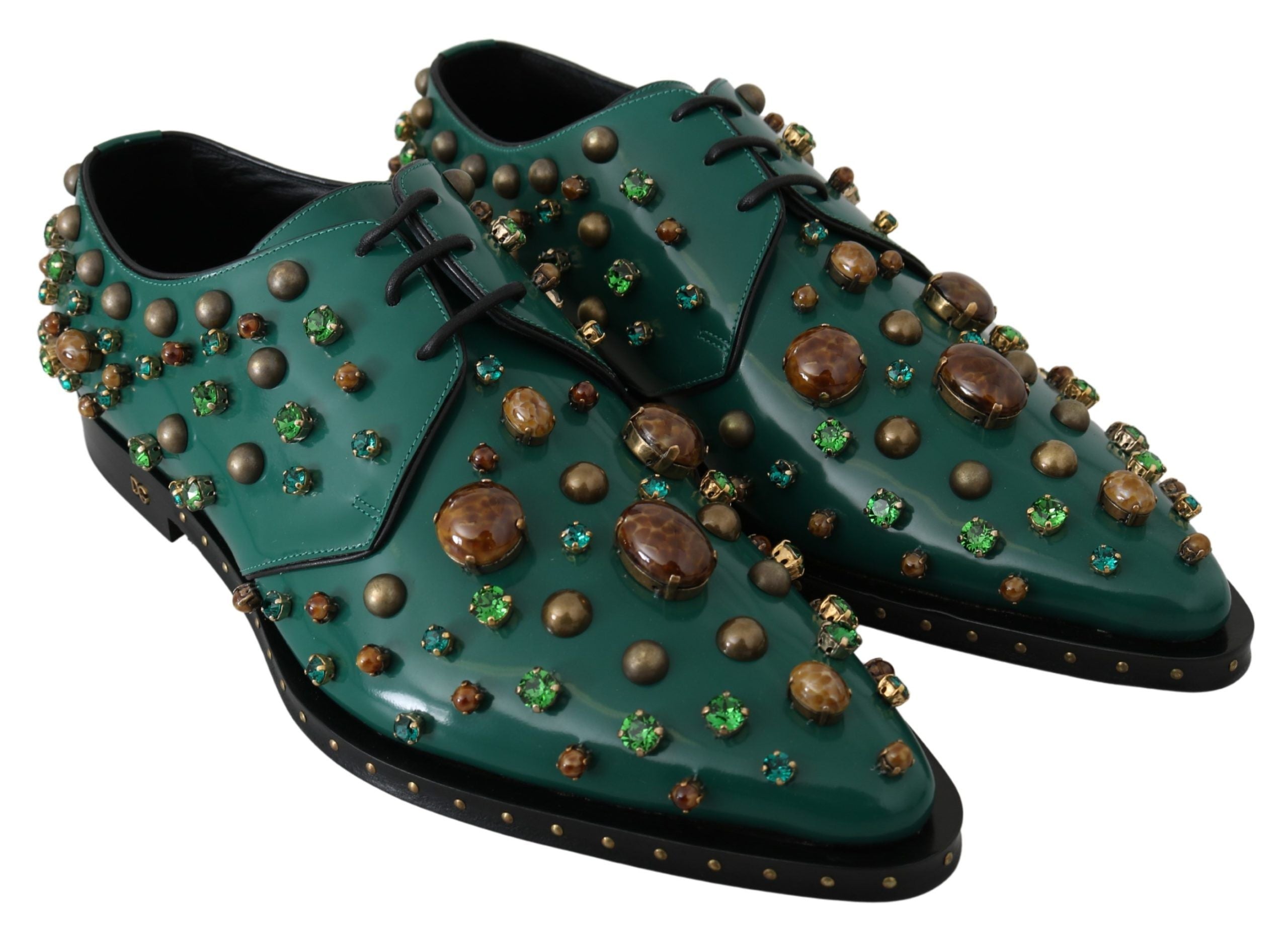 Emerald Leather Dress Shoes with Crystal Accents - ventzia