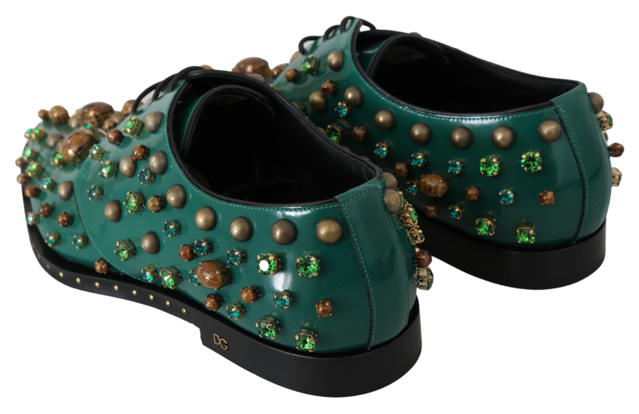 Emerald Leather Dress Shoes with Crystal Accents - ventzia
