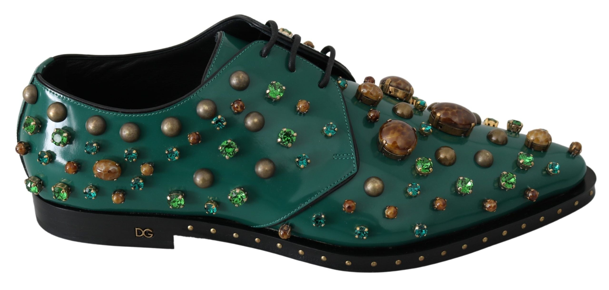 Emerald Leather Dress Shoes with Crystal Accents - ventzia