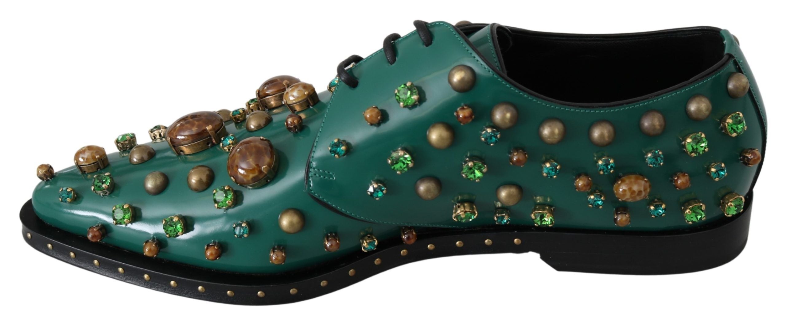 Emerald Leather Dress Shoes with Crystal Accents - ventzia