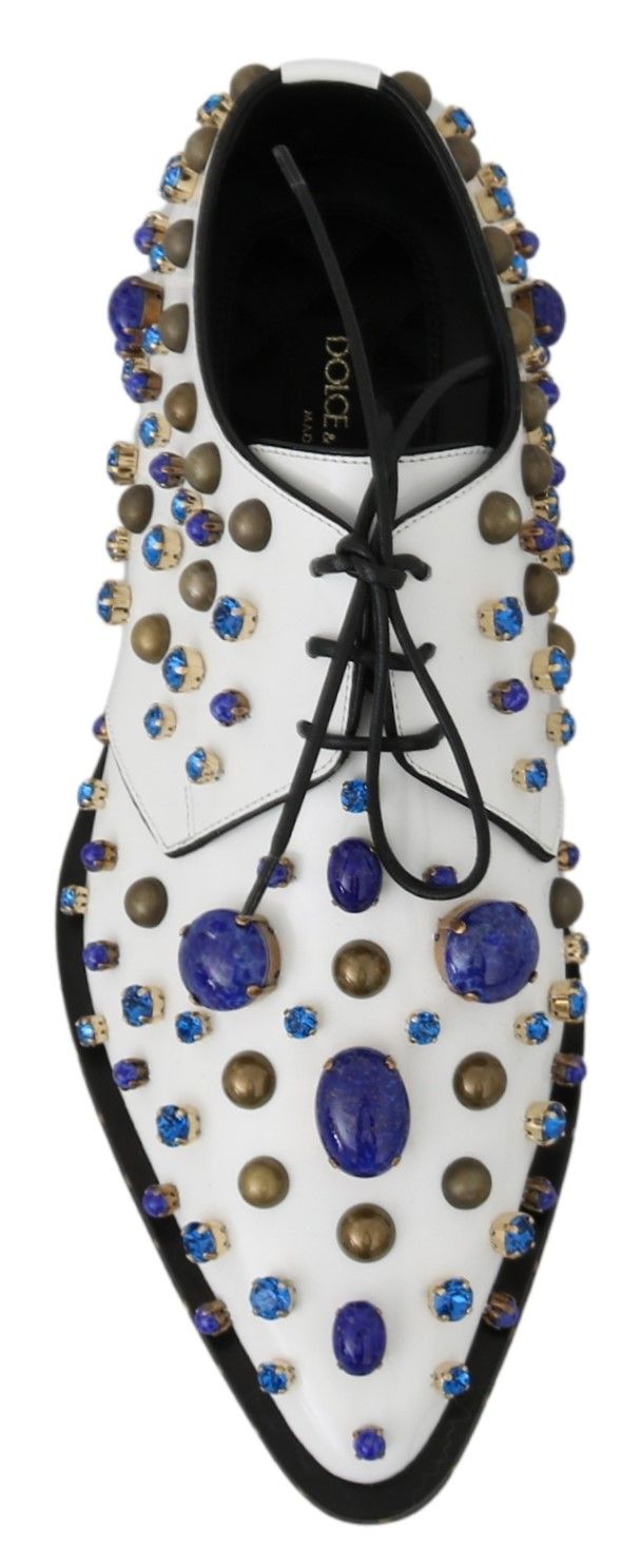 Elegant White Leather Dress Shoes With Crystals - ventzia