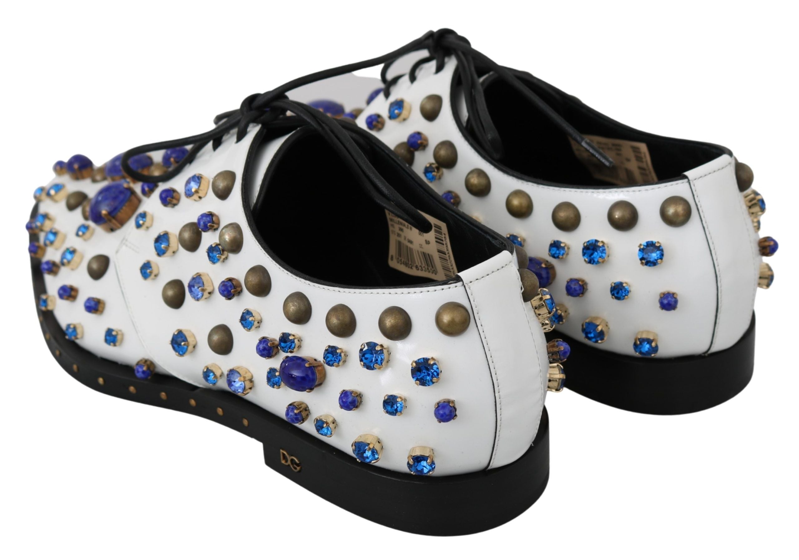 Elegant White Leather Dress Shoes With Crystals - ventzia
