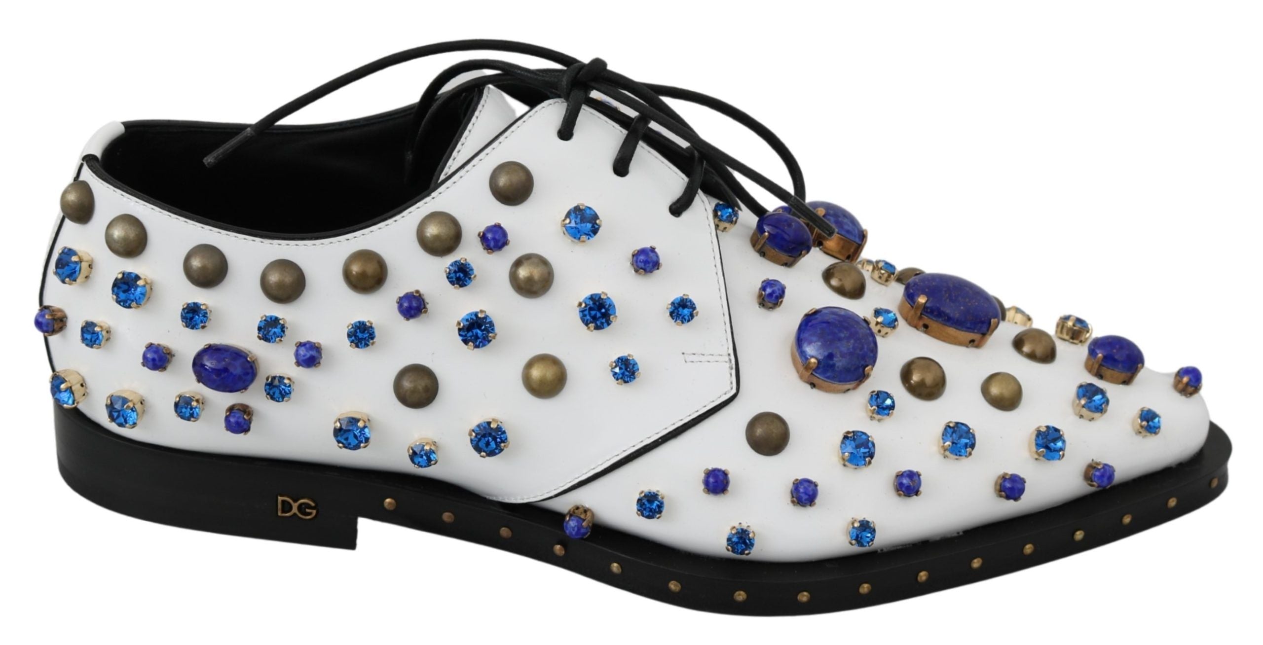 Elegant White Leather Dress Shoes With Crystals - ventzia