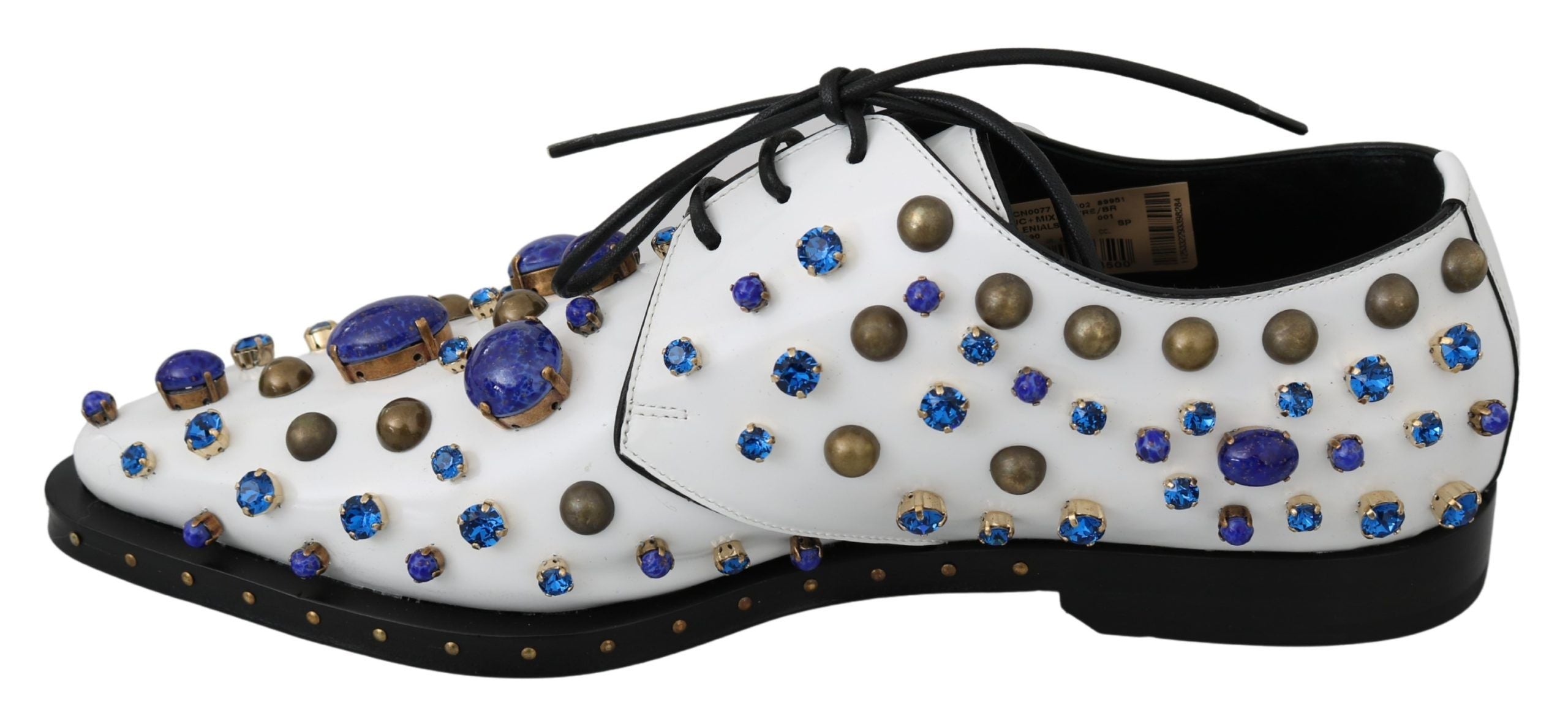 Elegant White Leather Dress Shoes With Crystals - ventzia