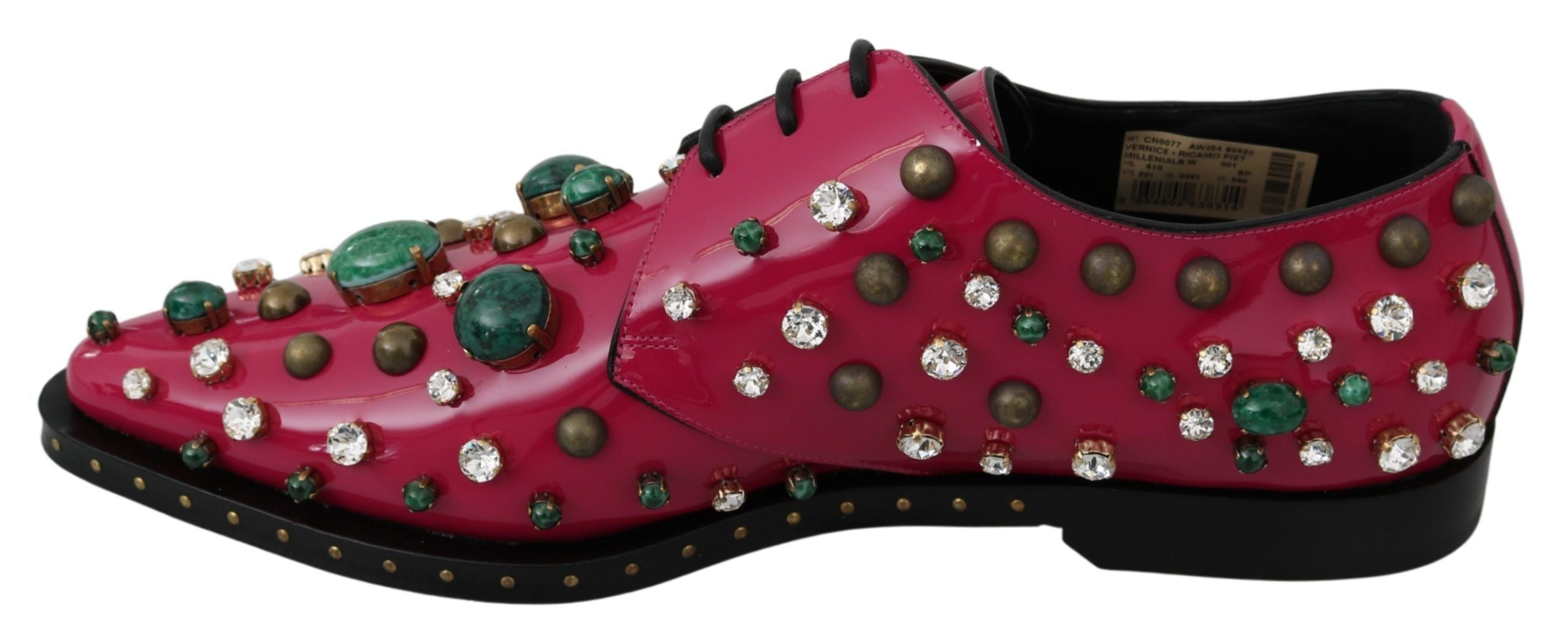 Fuchsia Pink Crystal Patent Flats - ventzia