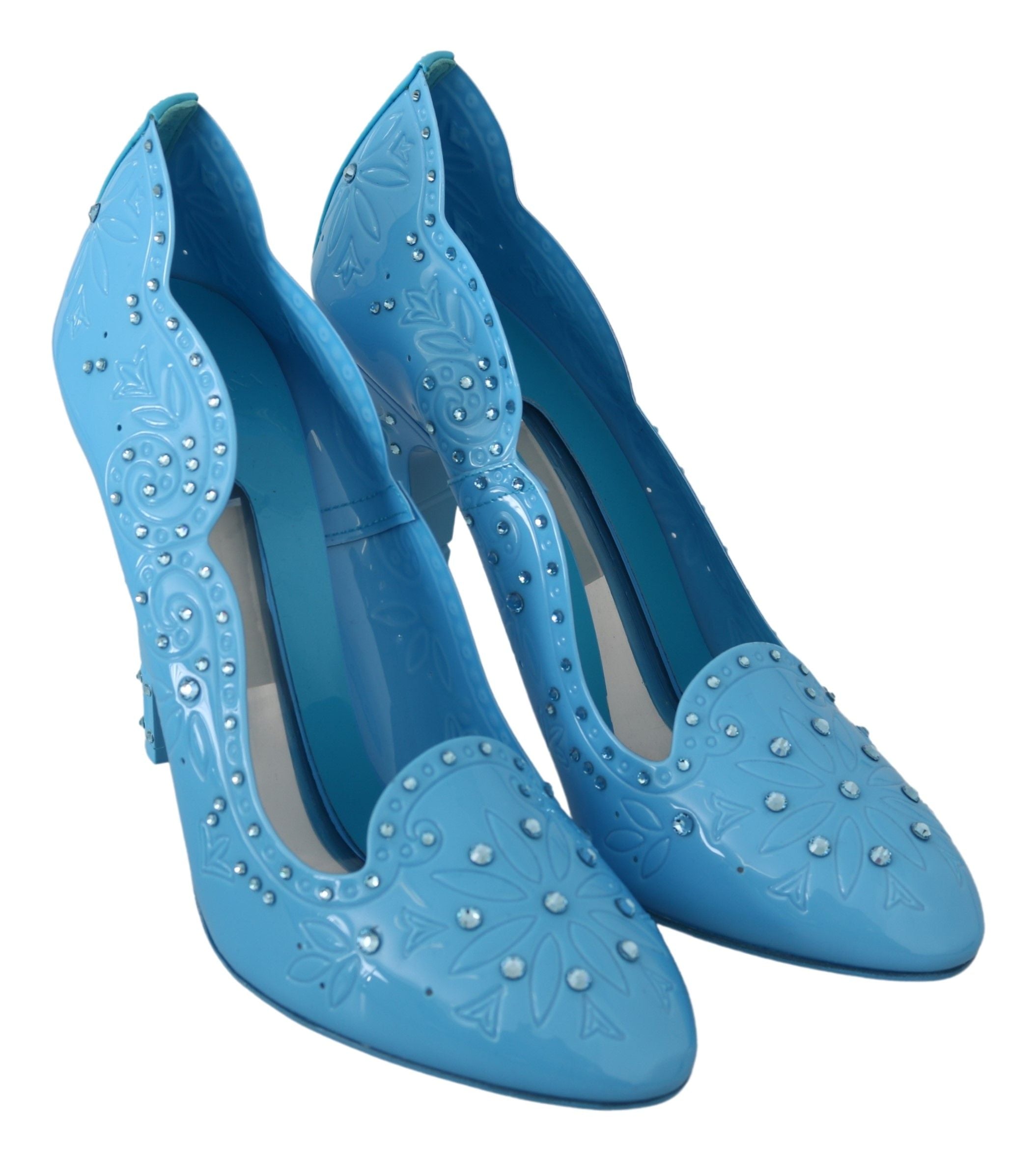 Crystal Embellished Blue Cinderella Pumps - ventzia