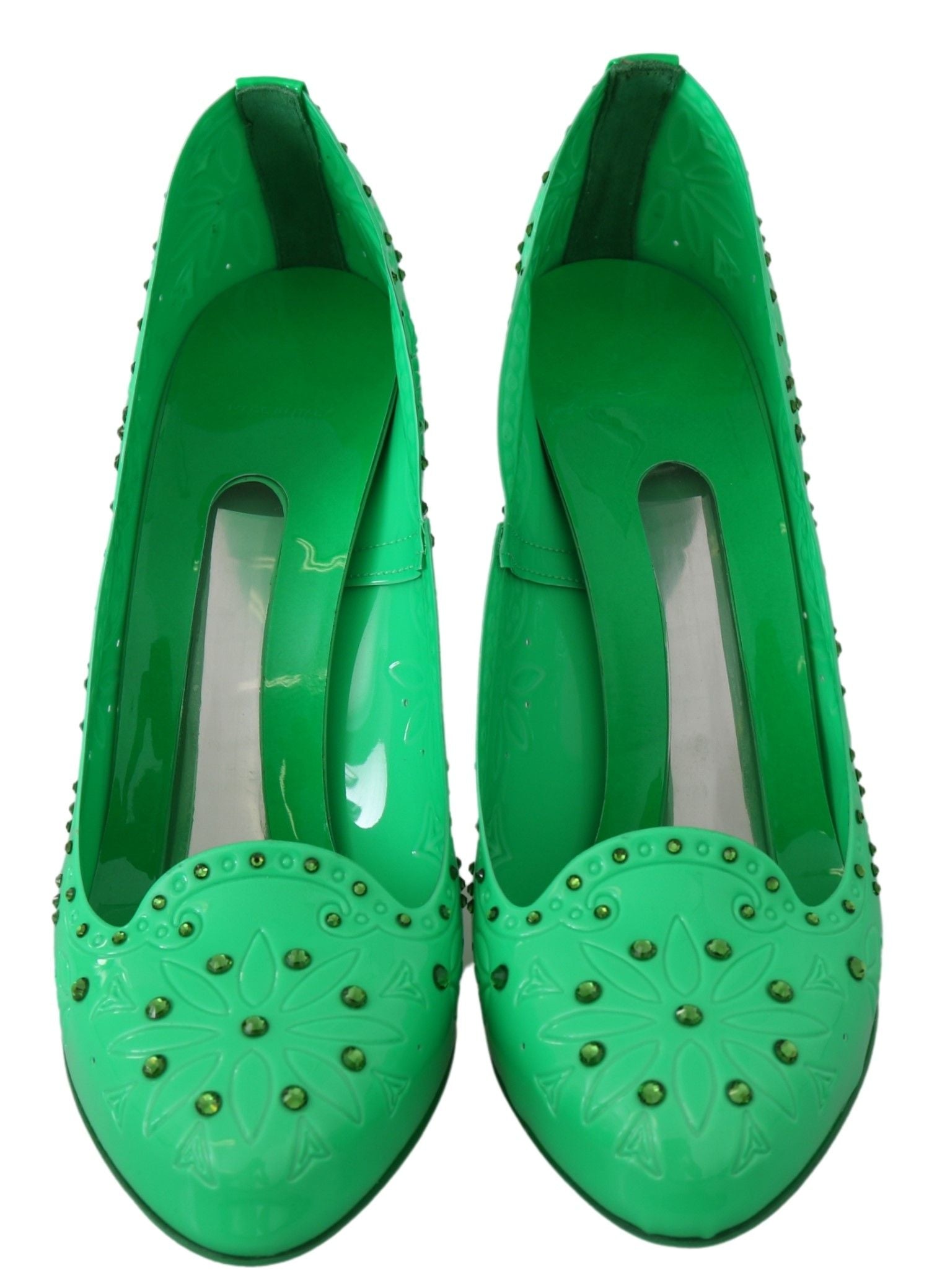 Enchanting Crystal Cinderella Pumps in Lush Green - ventzia